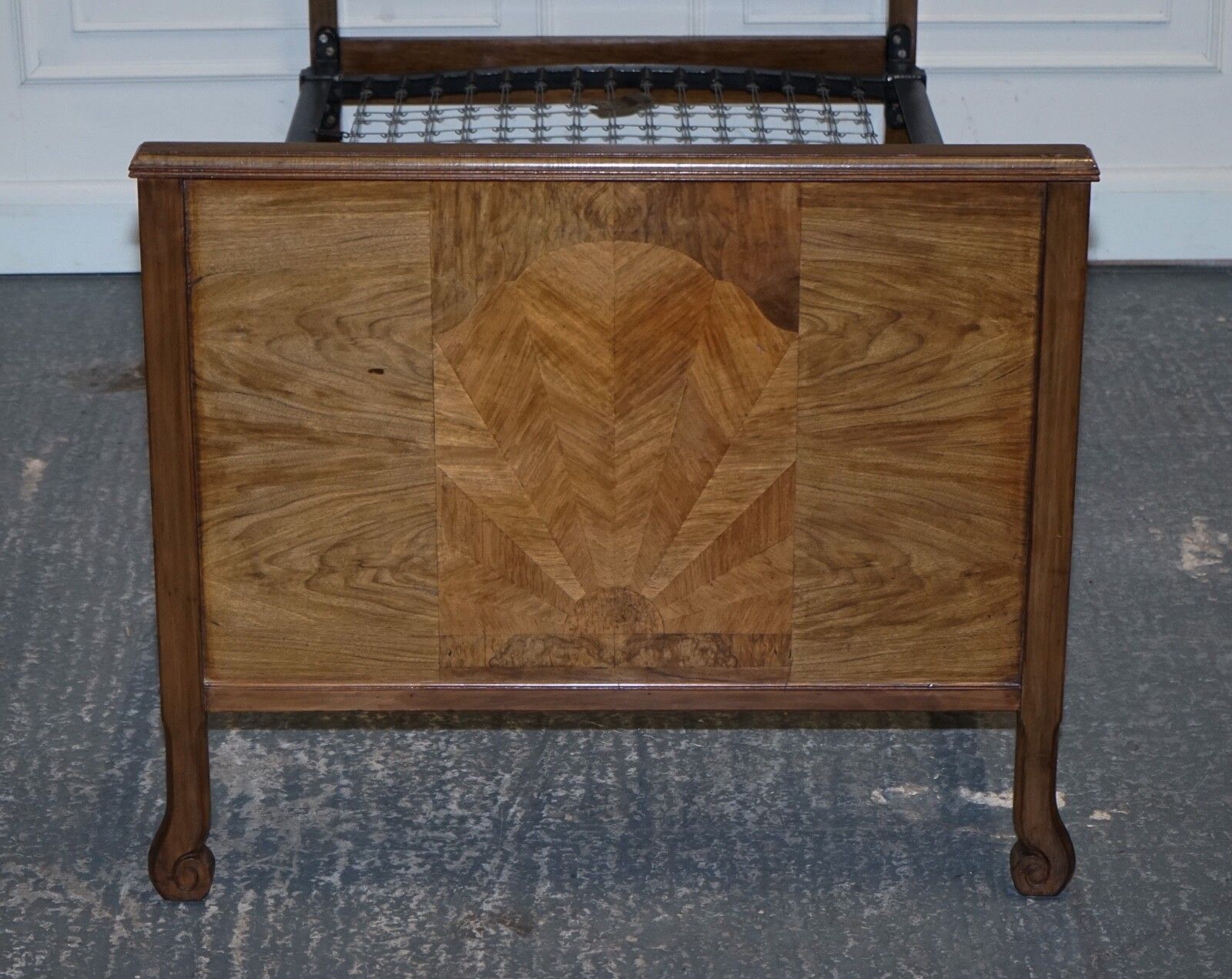 Furniture Art Deco Burr Walnut Decorative Inlaid Panels Single Bed (1/2) photo