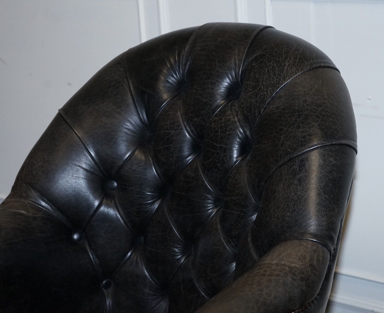 Vintage Chesterfield Dark Aged Grey Leather Directors Swifel Captains Chair photo buy