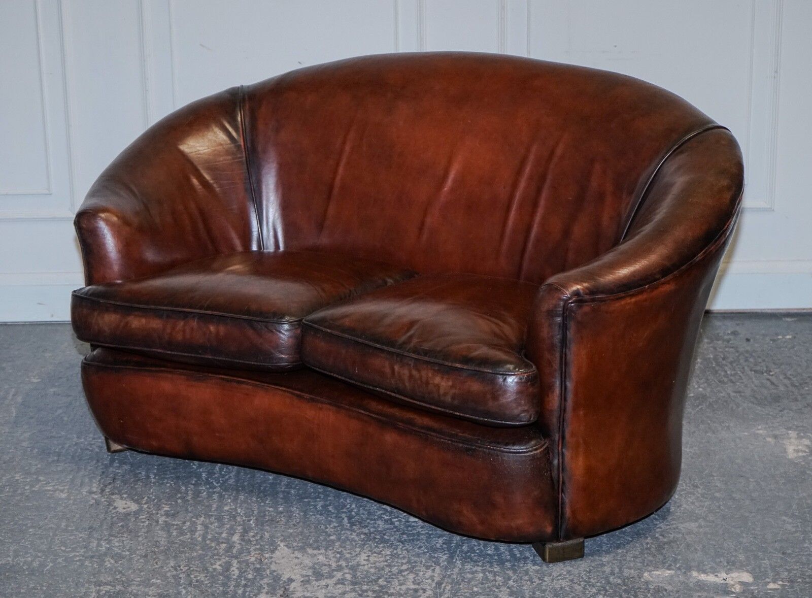 1920's Art Deco Restored Hand Dyed Whiskey Brown Suite Sofa Armchairs Footstools photo furniture