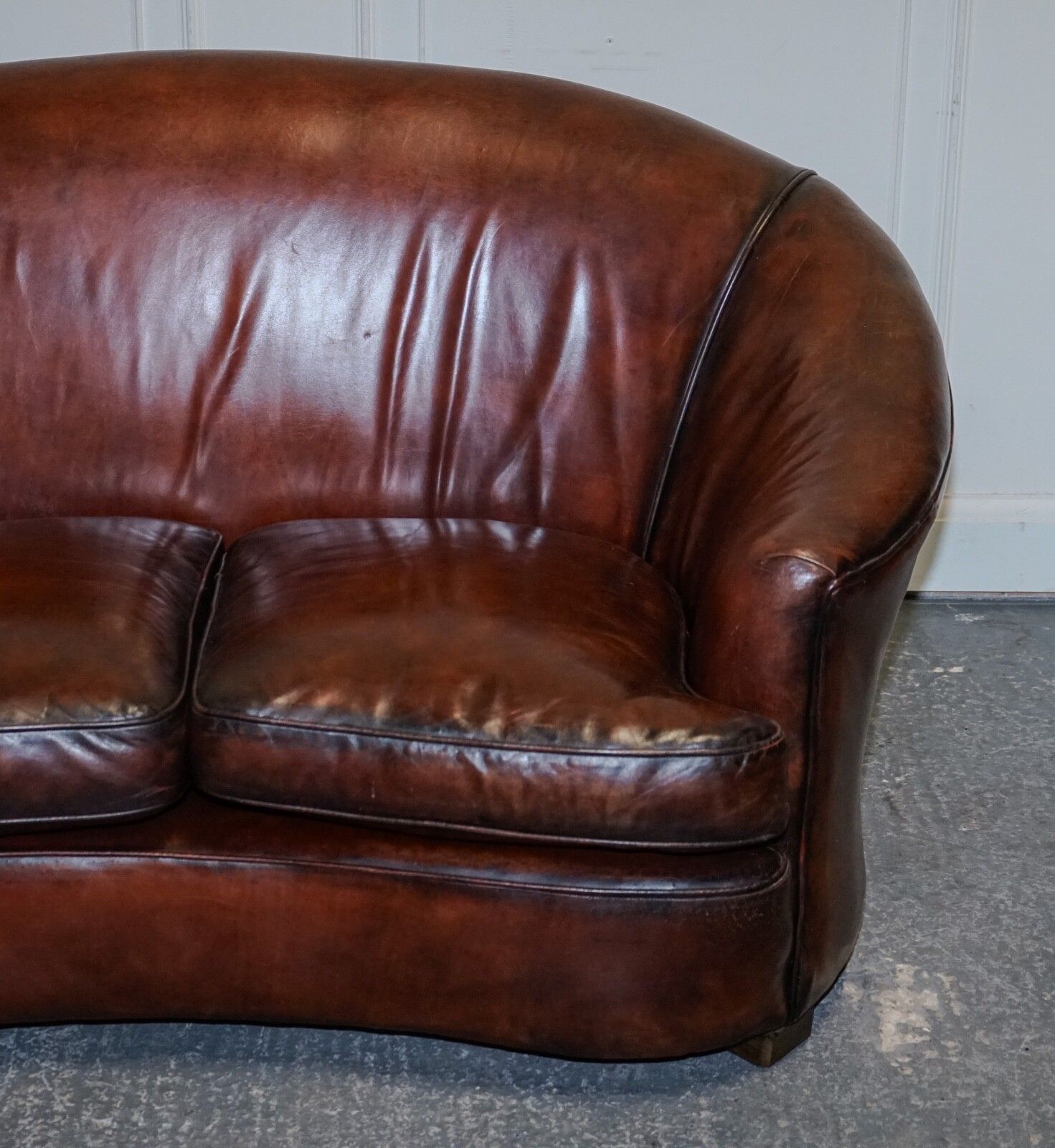 1920's Art Deco Restored Hand Dyed Whiskey Brown Suite Sofa Armchairs Footstools photo Furniture