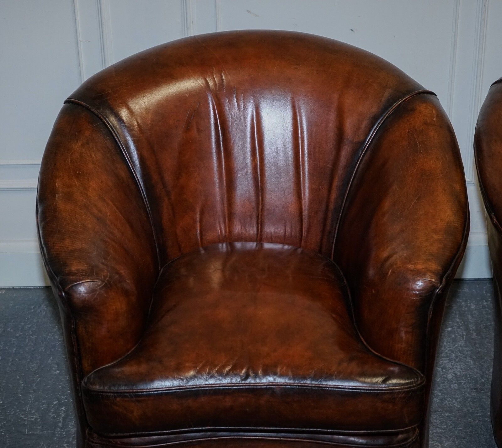 photo buy 1920's Art Deco Restored Hand Dyed Whiskey Brown Suite Sofa Armchairs Footstools