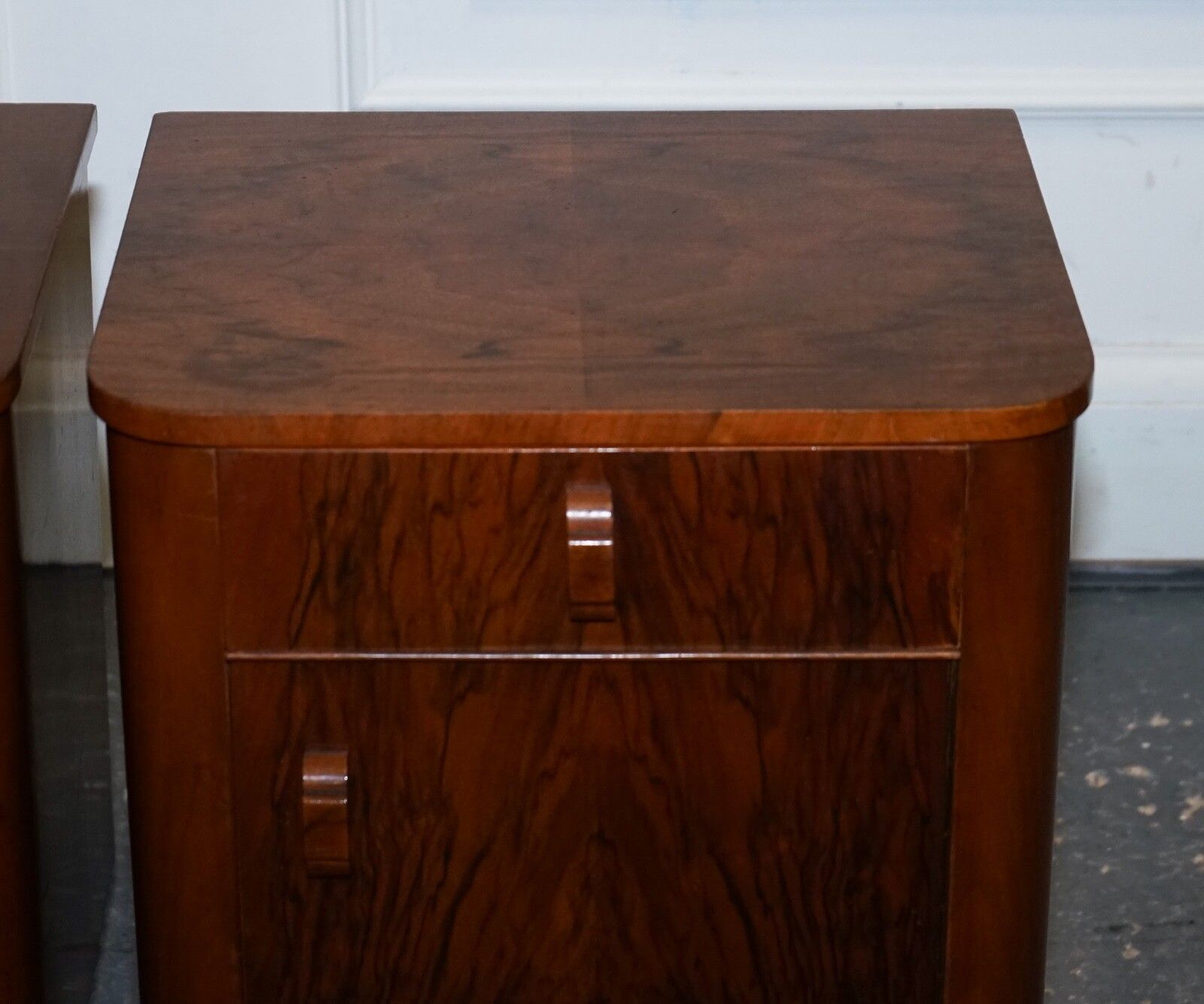 Pair Of 1930's Art Deco Burr Walnut Bedside Tables Nightstands Drawer & Cupboard photo buy