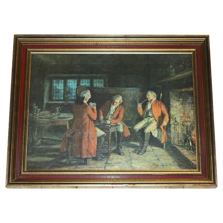 Oil Painting In Manner Of F.M.  Bennett Great Content' Red And Gold Frame