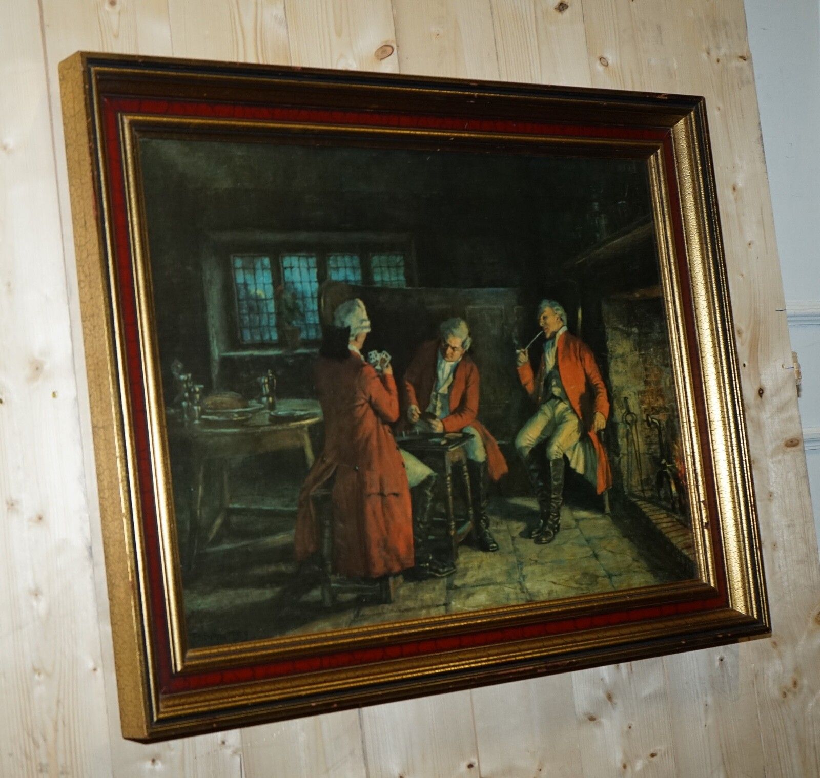 Oil Painting In Manner Of F.M.  Bennett Great Content' Red And Gold Frame photo for sale