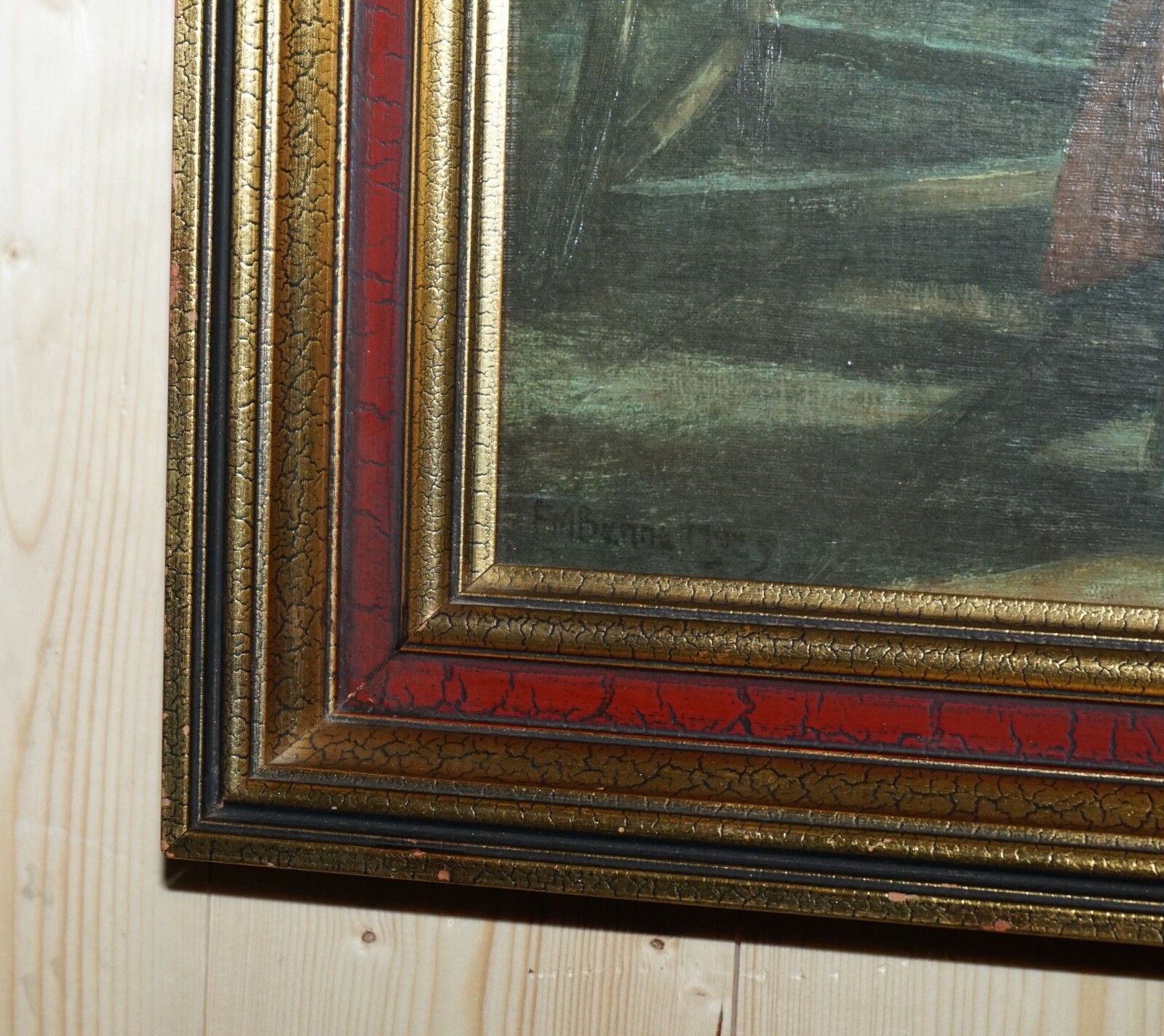 Oil Painting In Manner Of F.M.  Bennett Great Content' Red And Gold Frame photo buy