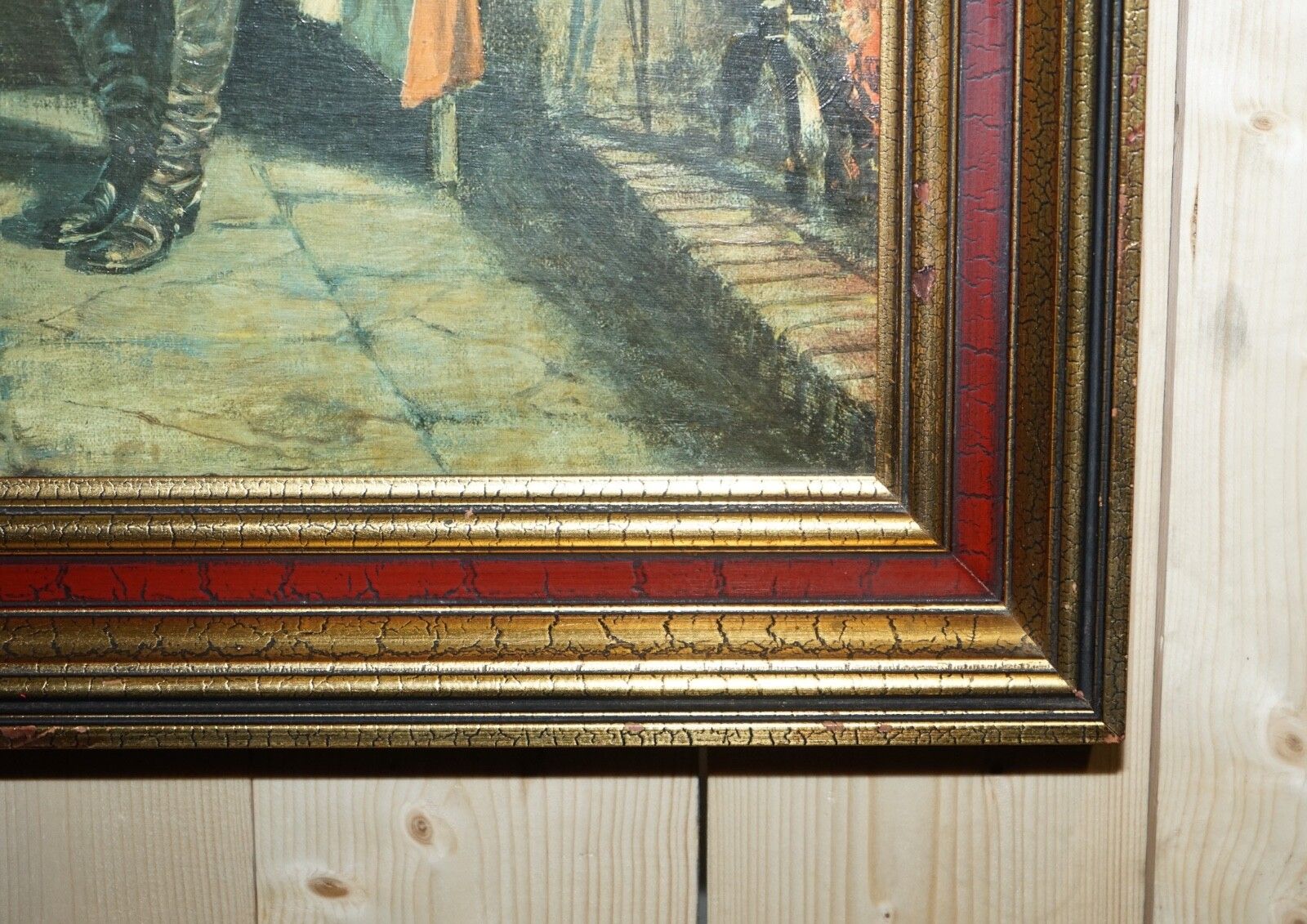 Oil Painting In Manner Of F.M.  Bennett Great Content' Red And Gold Frame photo vintage