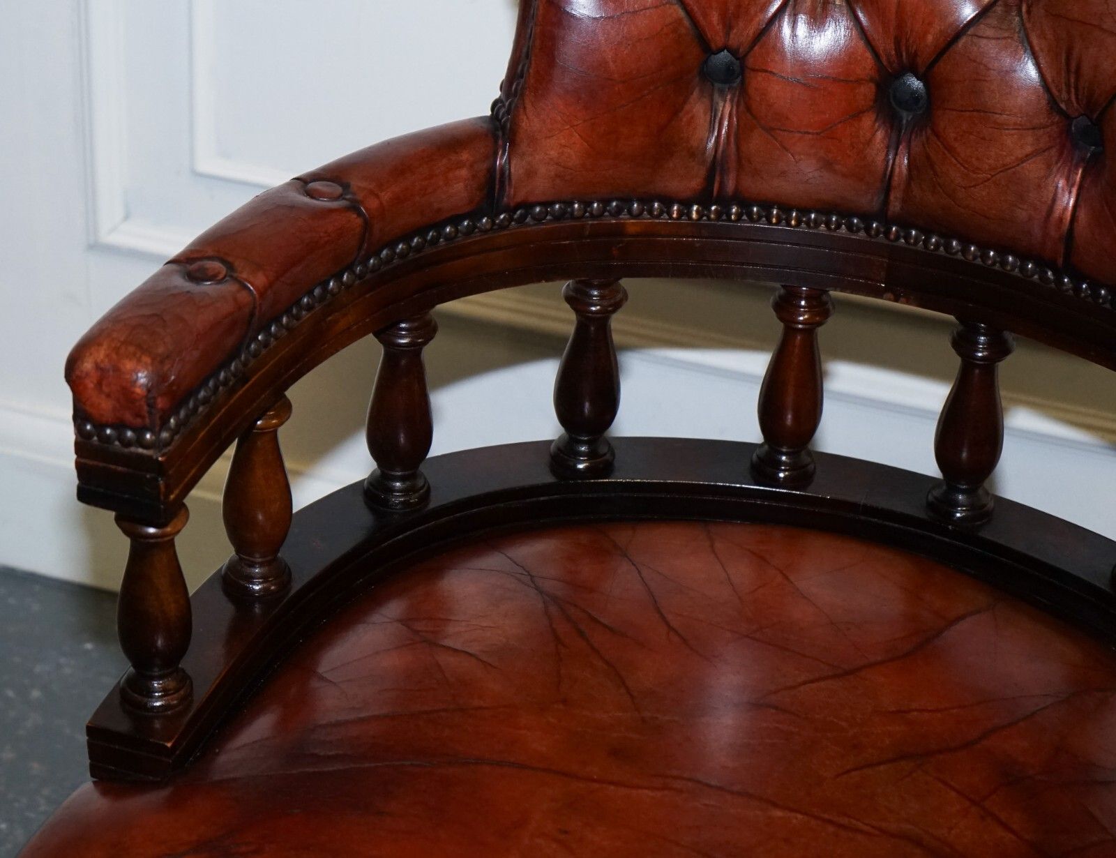 Antique Hand Dyed Brown Leather Chesterfield Captains Office Swivel Armchair photo 2450.0