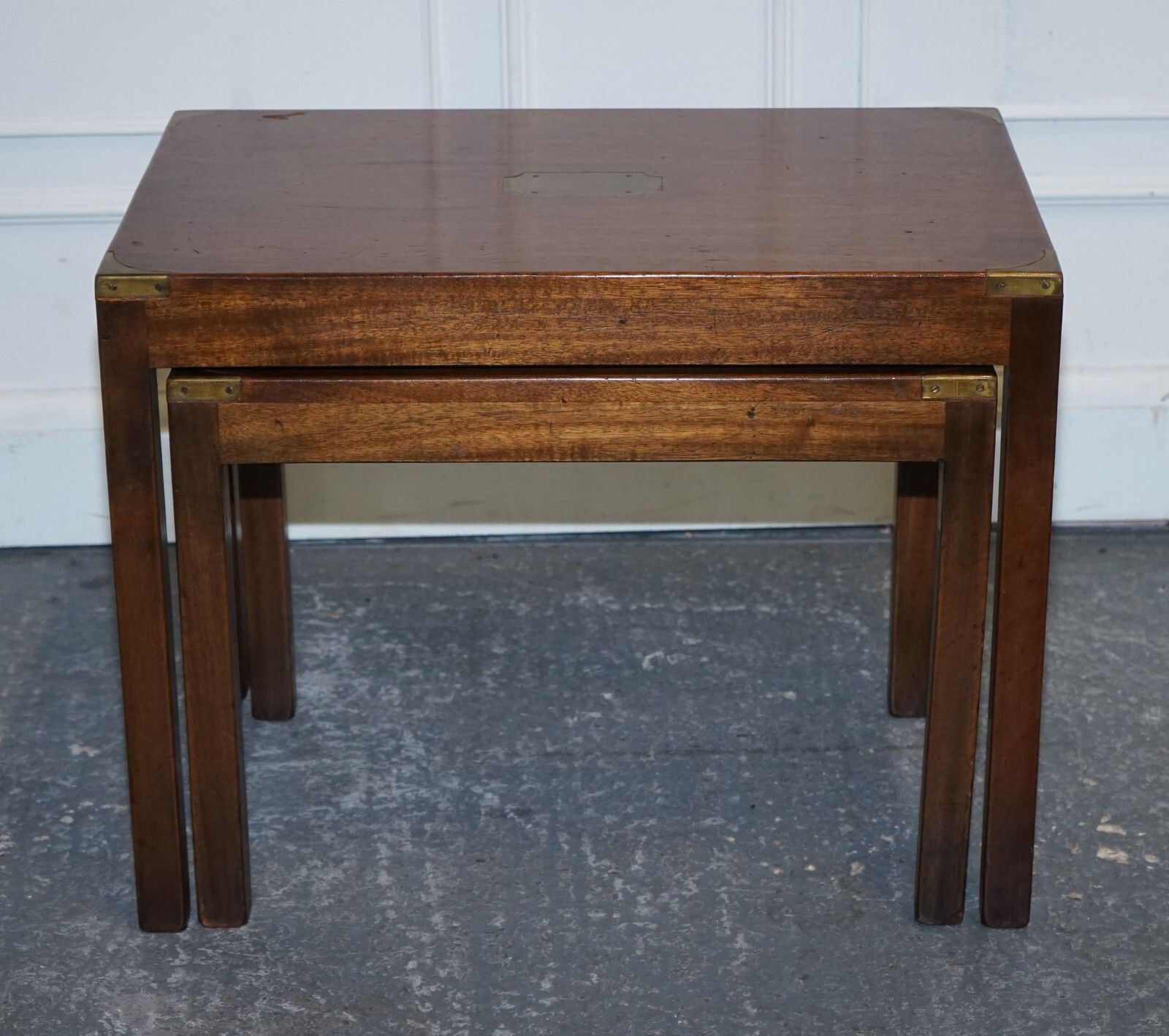 Vintage London Harrods Kennedy Military Campaign Nest Of Two Tables Brass Detail photo buy
