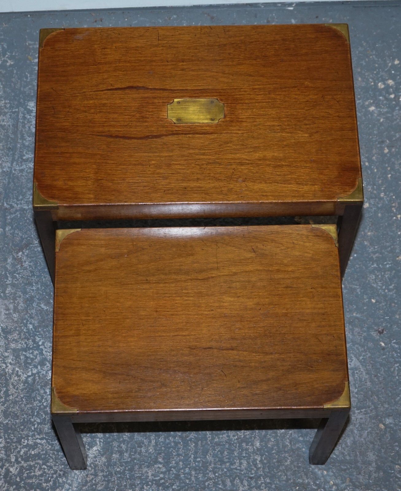 Furniture Vintage London Harrods Kennedy Military Campaign Nest Of Two Tables Brass Detail photo