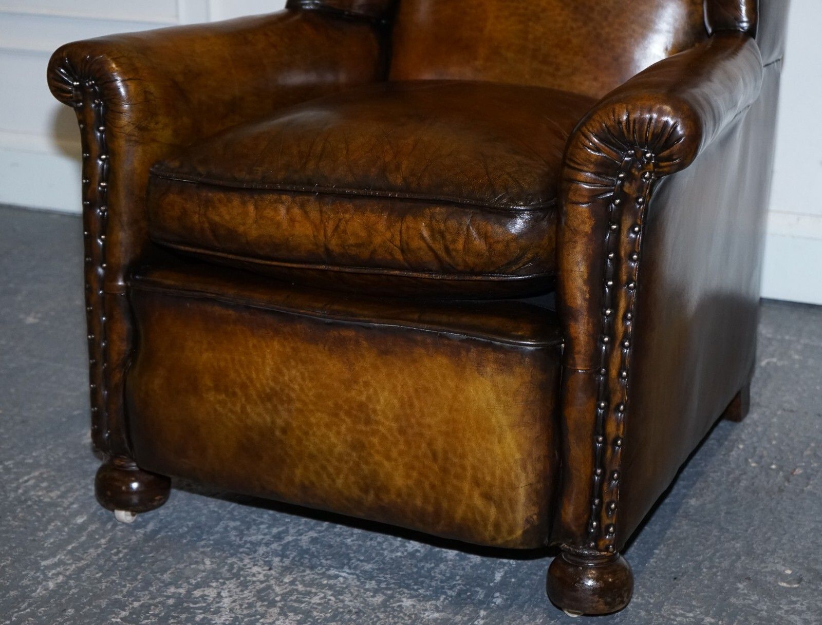Stunning Early Victorian Hand Dyed Brown Leather Reading Lounge Armchair photo 2950.0