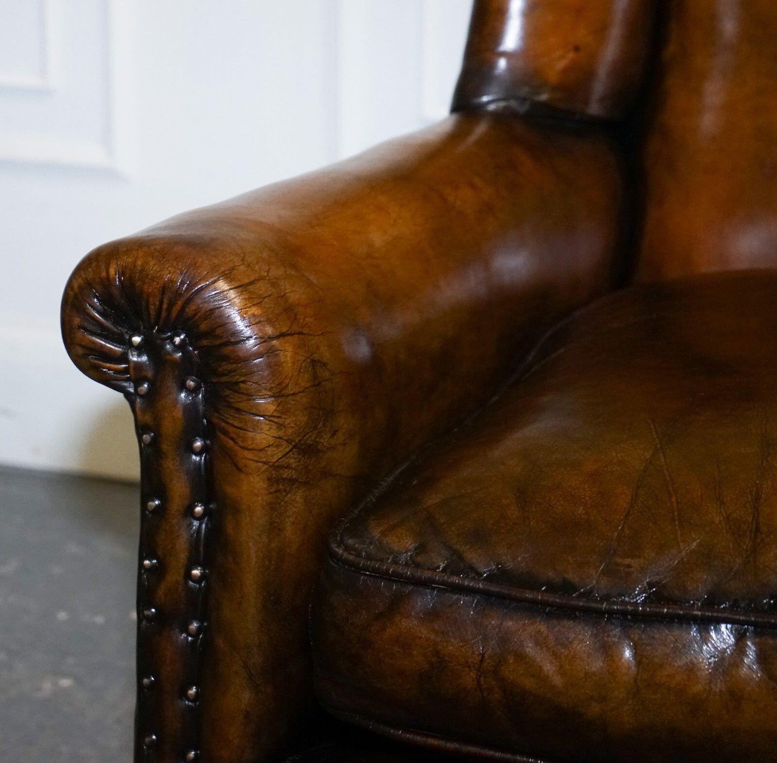 Stunning Early Victorian Hand Dyed Brown Leather Reading Lounge Armchair photo vinterior