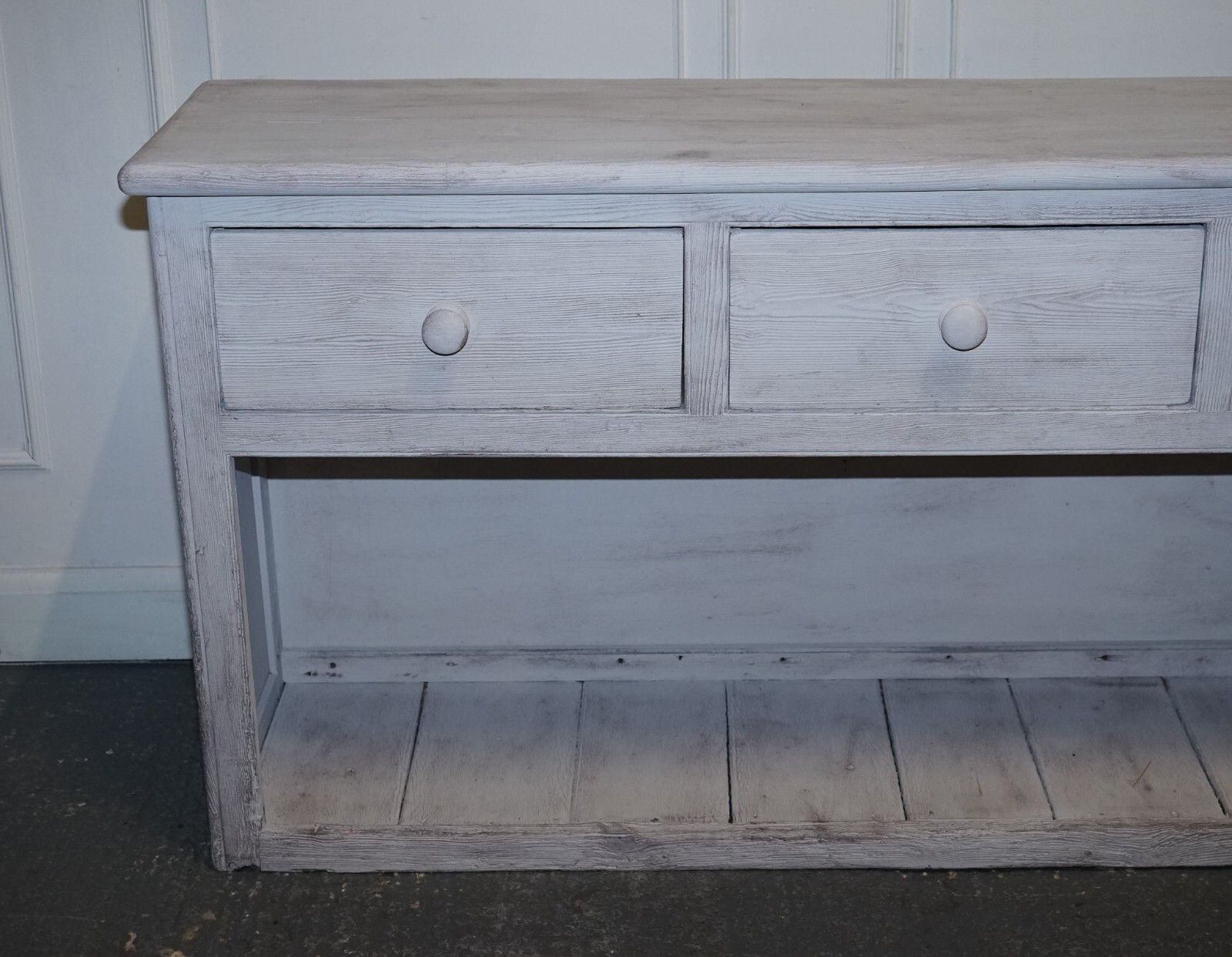 Antique Hand Painted English Pine Farmhouse Sideboard With Three Drawers photo vinterior