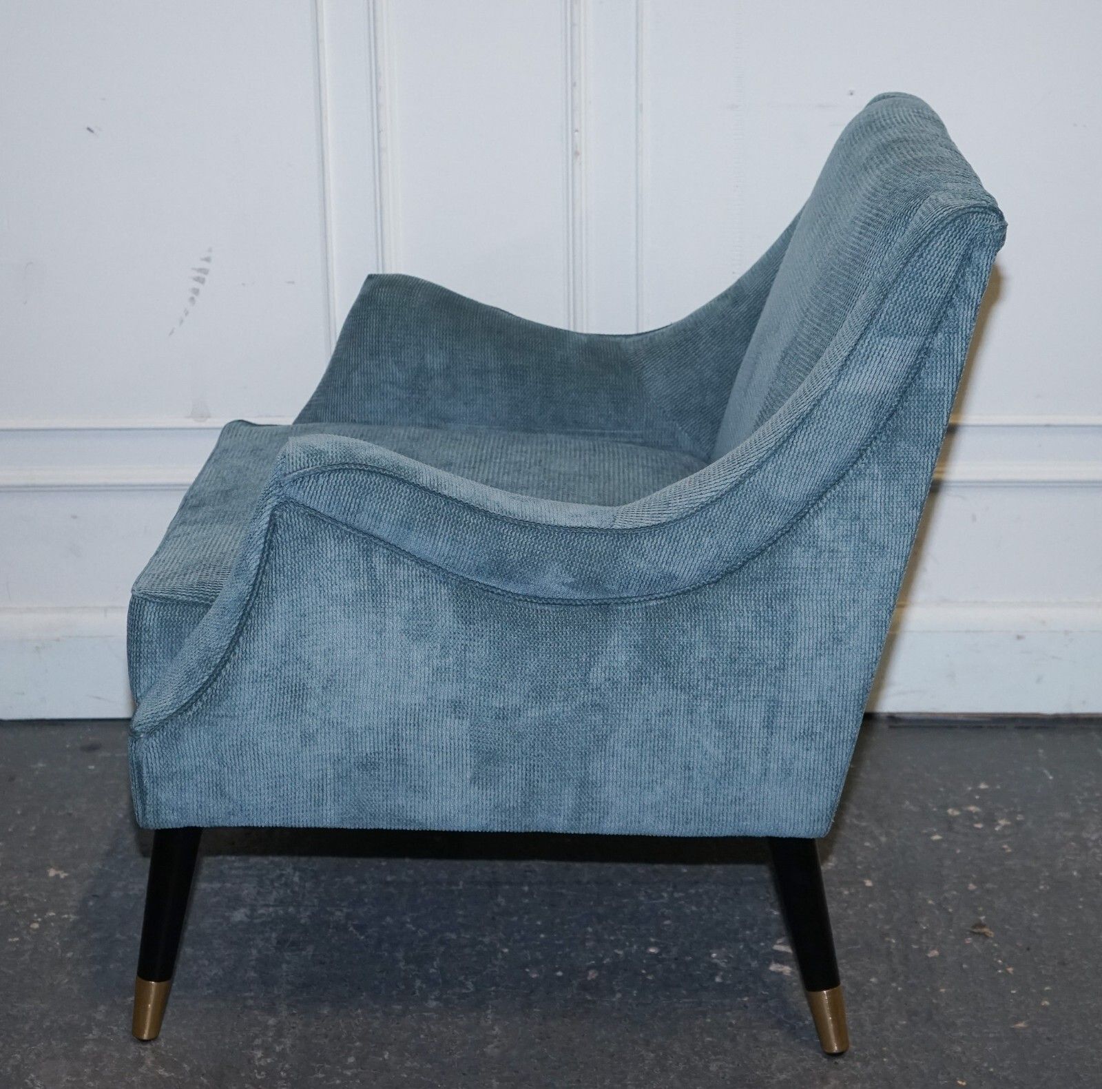 Elegant Pale Blue Velver Side Chair Armchair With Black And Gold Legs photo Furniture