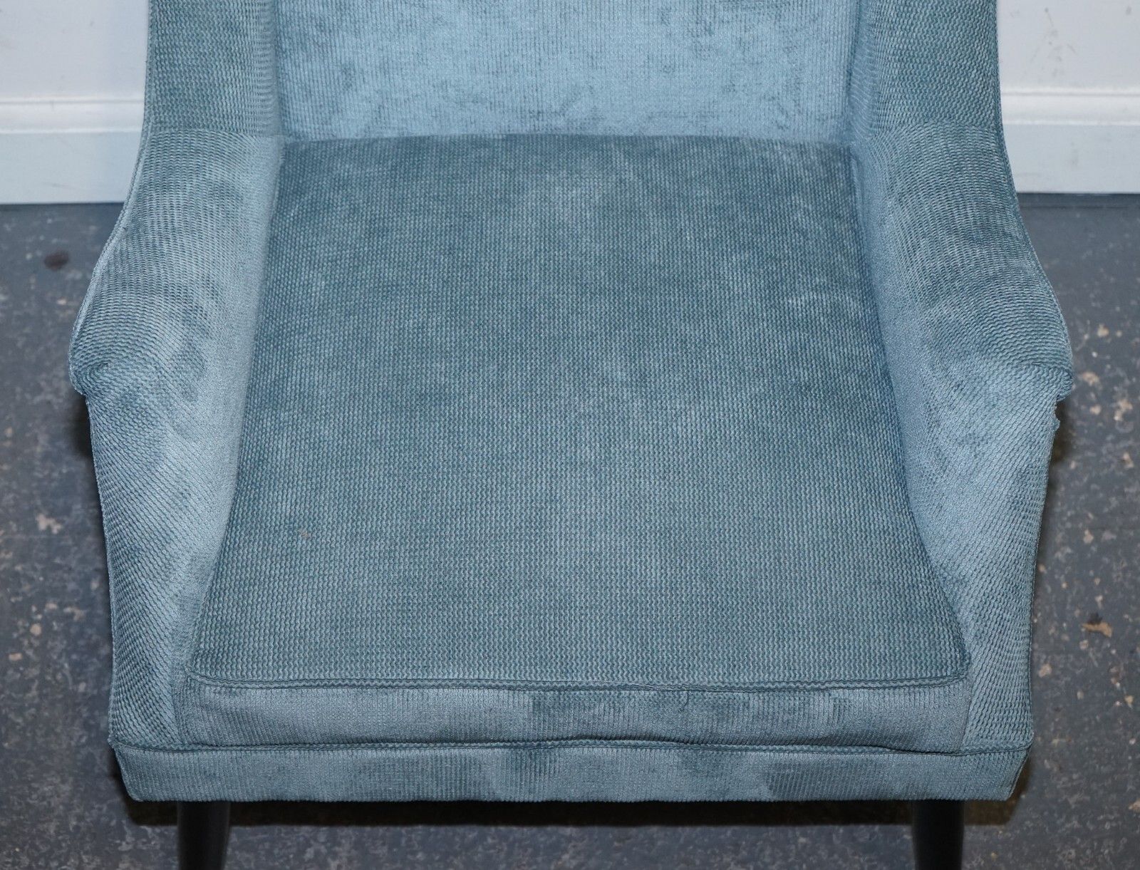 Furniture Elegant Pale Blue Velver Side Chair Armchair With Black And Gold Legs photo