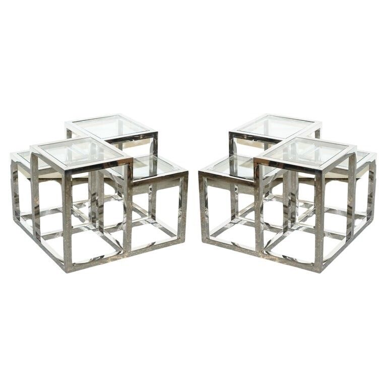 Pair Of Casa Padrino Art Deco Style Glass Polished Stainless Steel Side Tables