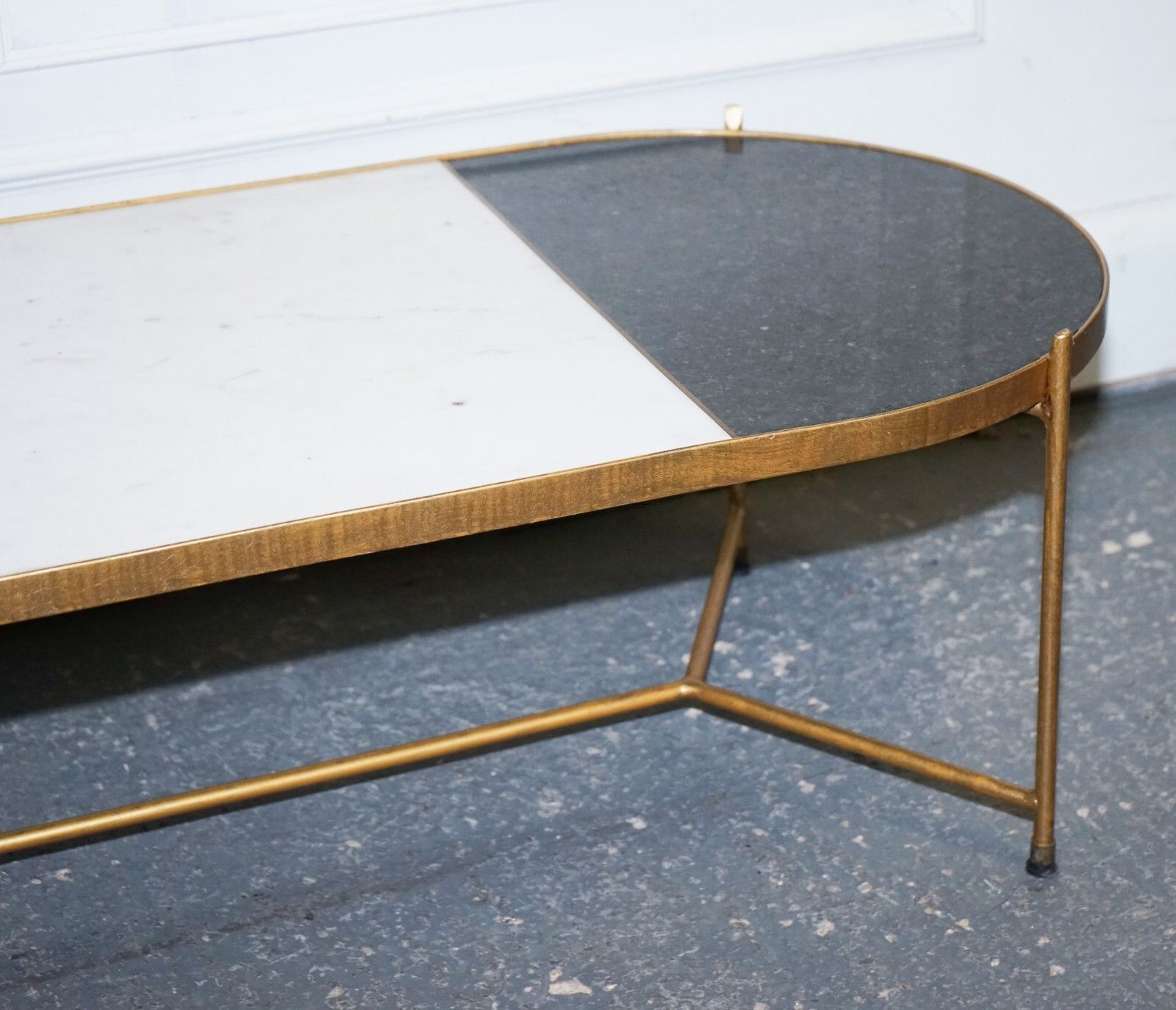 Contemporary Italian Two Tone Marble & Limestone Coffee Table On Metal Gold Legs photo buy