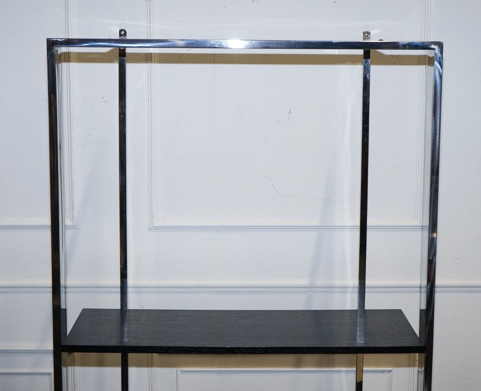 Polished Stainless Steel Black And Silver Art Deco Style Bookcase Shelf Display photo vinterior