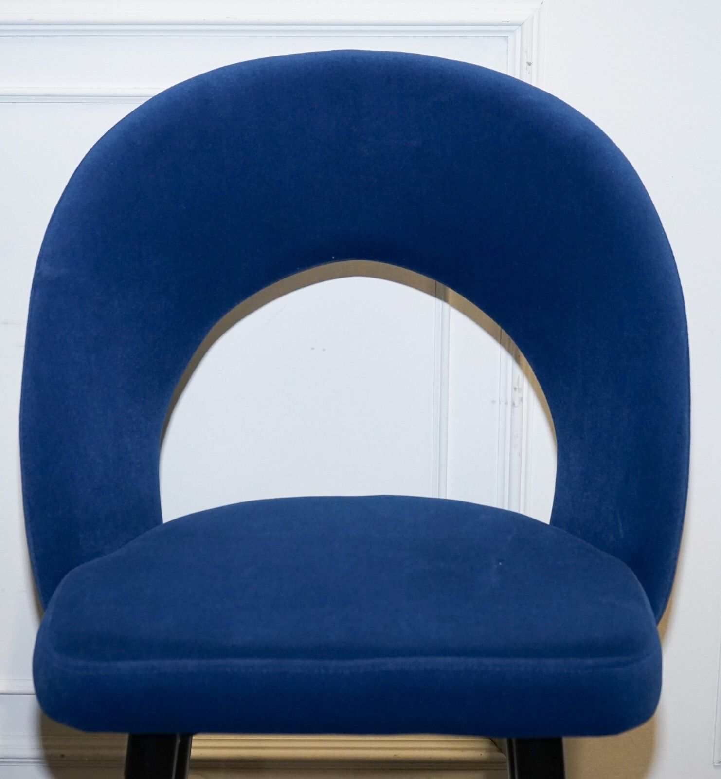 Beautiful Pair Of Blue Velvet Bar Chairs With Gold Detail On The Frame photo buy