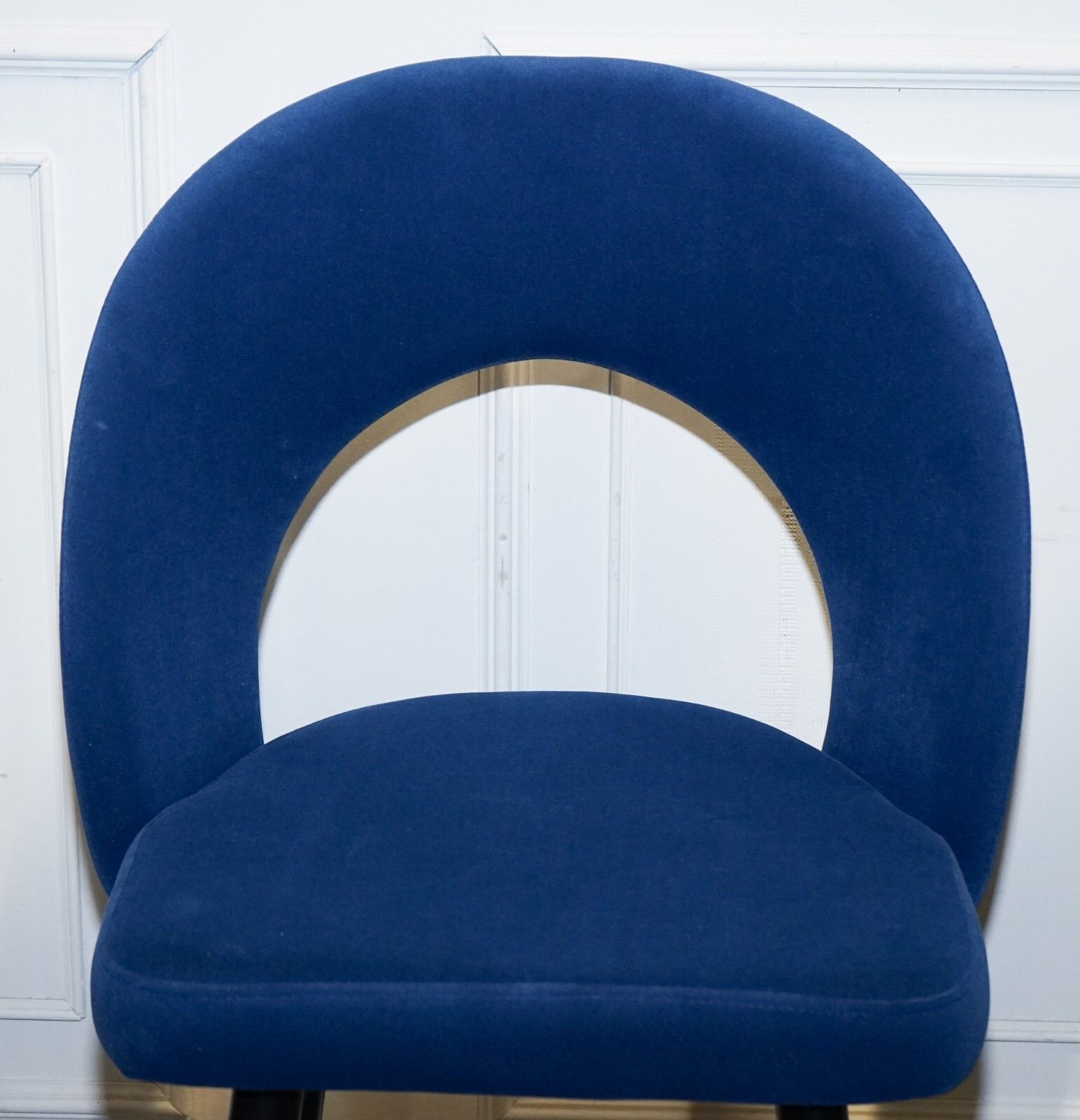 Beautiful Pair Of Blue Velvet Bar Chairs With Gold Detail On The Frame photo vintage