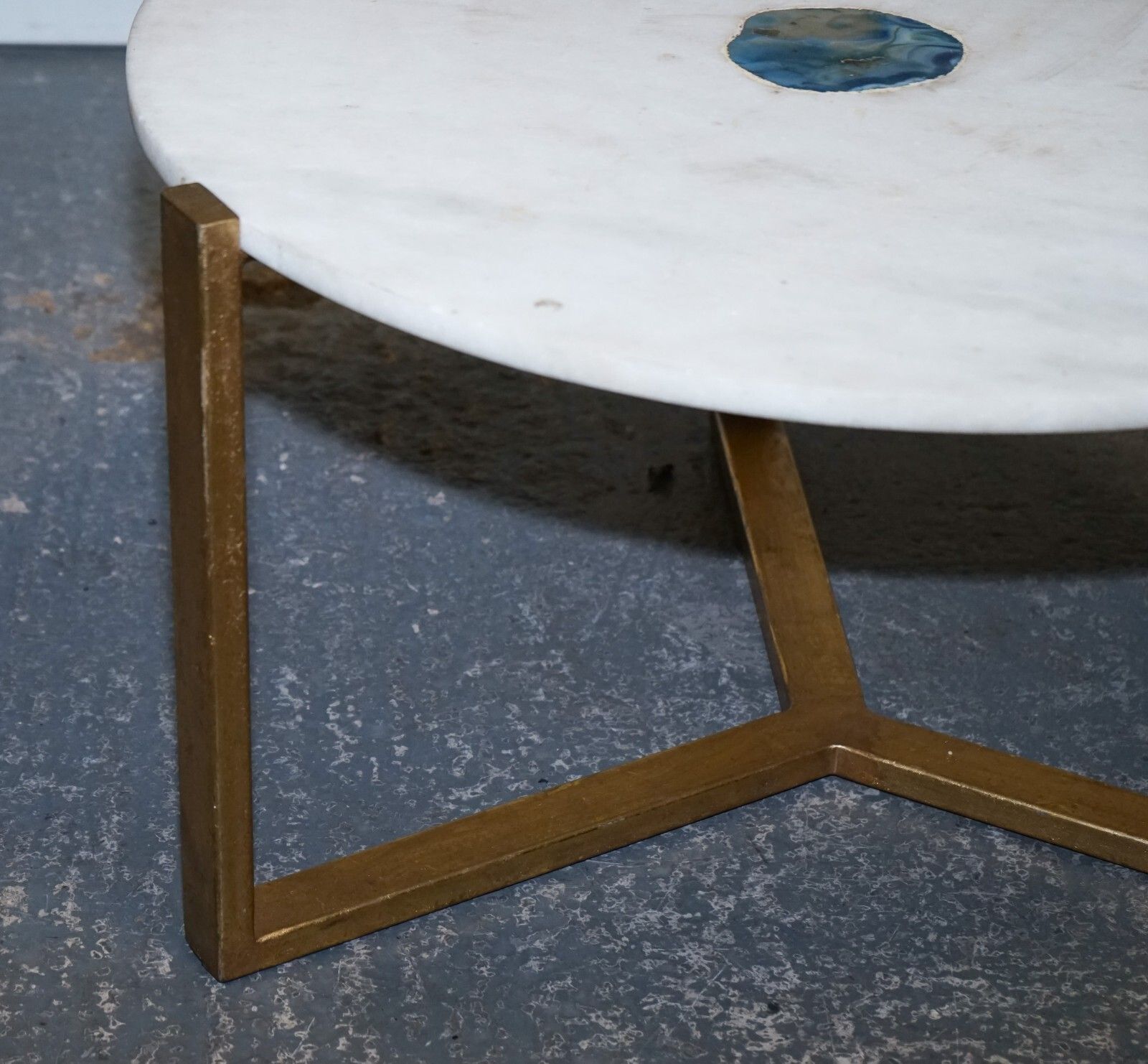 Stunning Ex Showroom Marble Iron & Blue Agate Stone Side Coffee Tables photo 650.0
