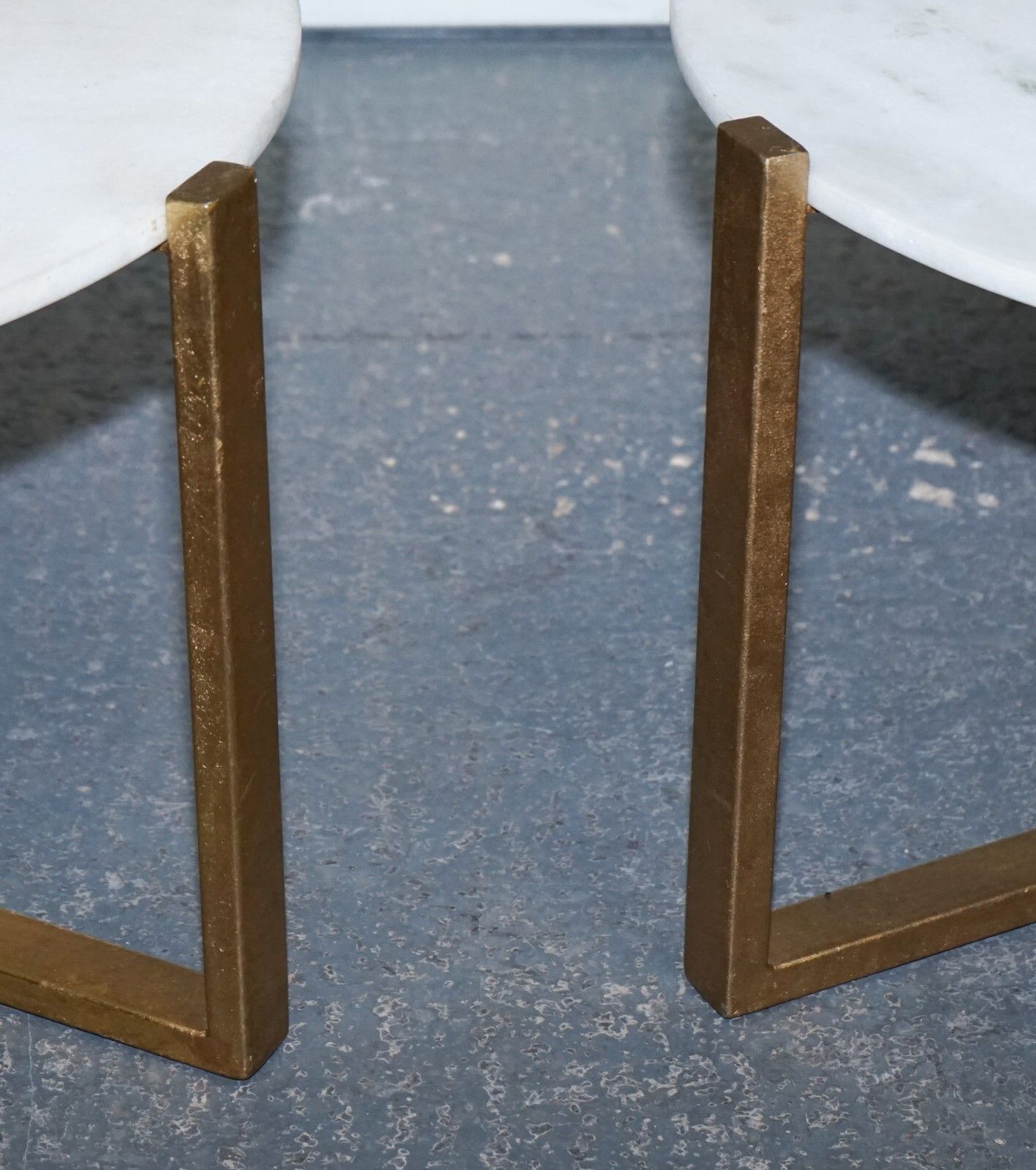 Stunning Ex Showroom Marble Iron & Blue Agate Stone Side Coffee Tables photo vinterior