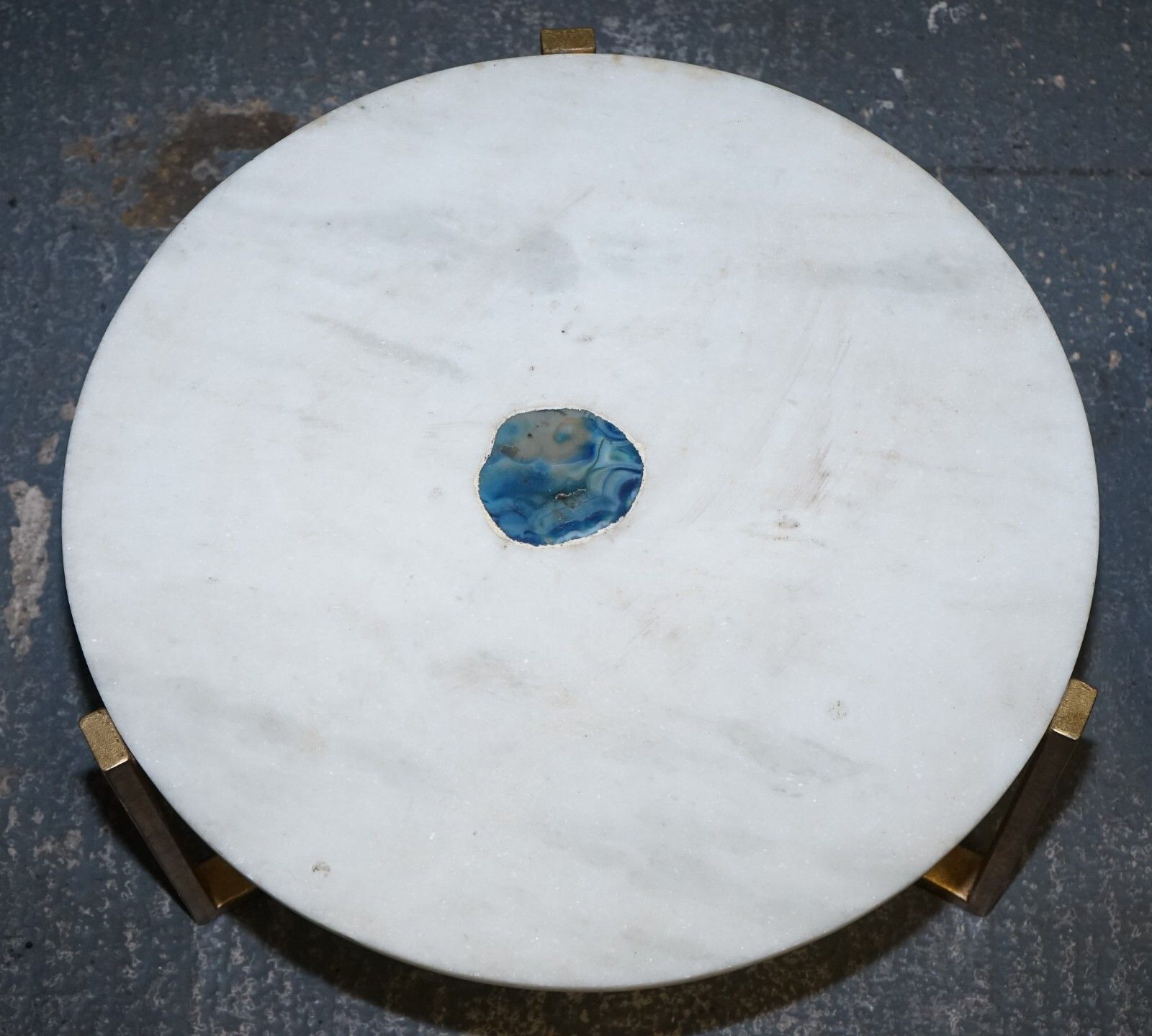 Stunning Ex Showroom Marble Iron & Blue Agate Stone Side Coffee Tables photo vintage