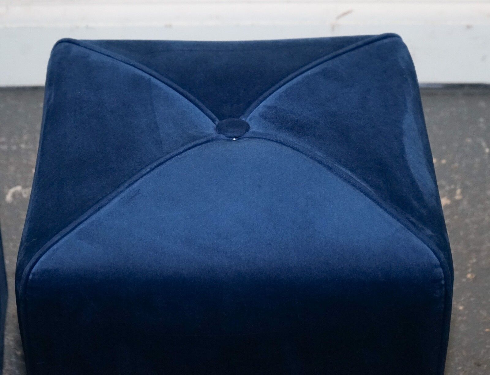 photo furniture Ex Showroom Art Deco Style Pair Of Blue Velvet Touch Fabric Blue Stools