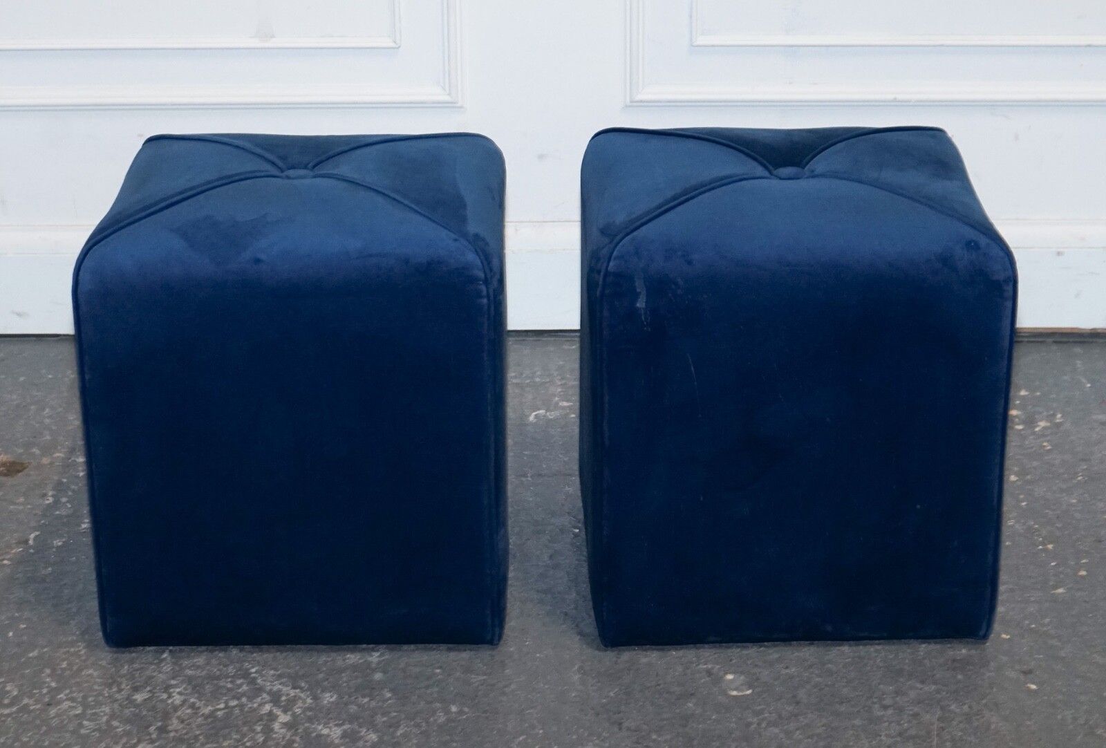 photo for sale Ex Showroom Art Deco Style Pair Of Blue Velvet Touch Fabric Blue Stools