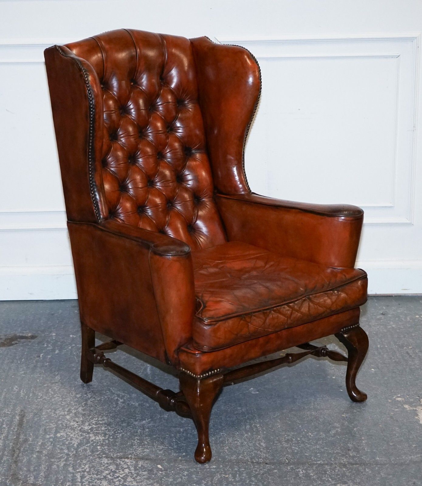 Pair Of William Morris Flat Arm Chesterfield Wingback Bordeaux Armchairs photo Furniture