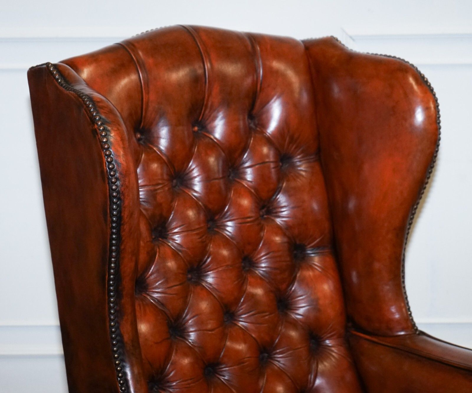 Pair Of William Morris Flat Arm Chesterfield Wingback Bordeaux Armchairs photo 6500.0