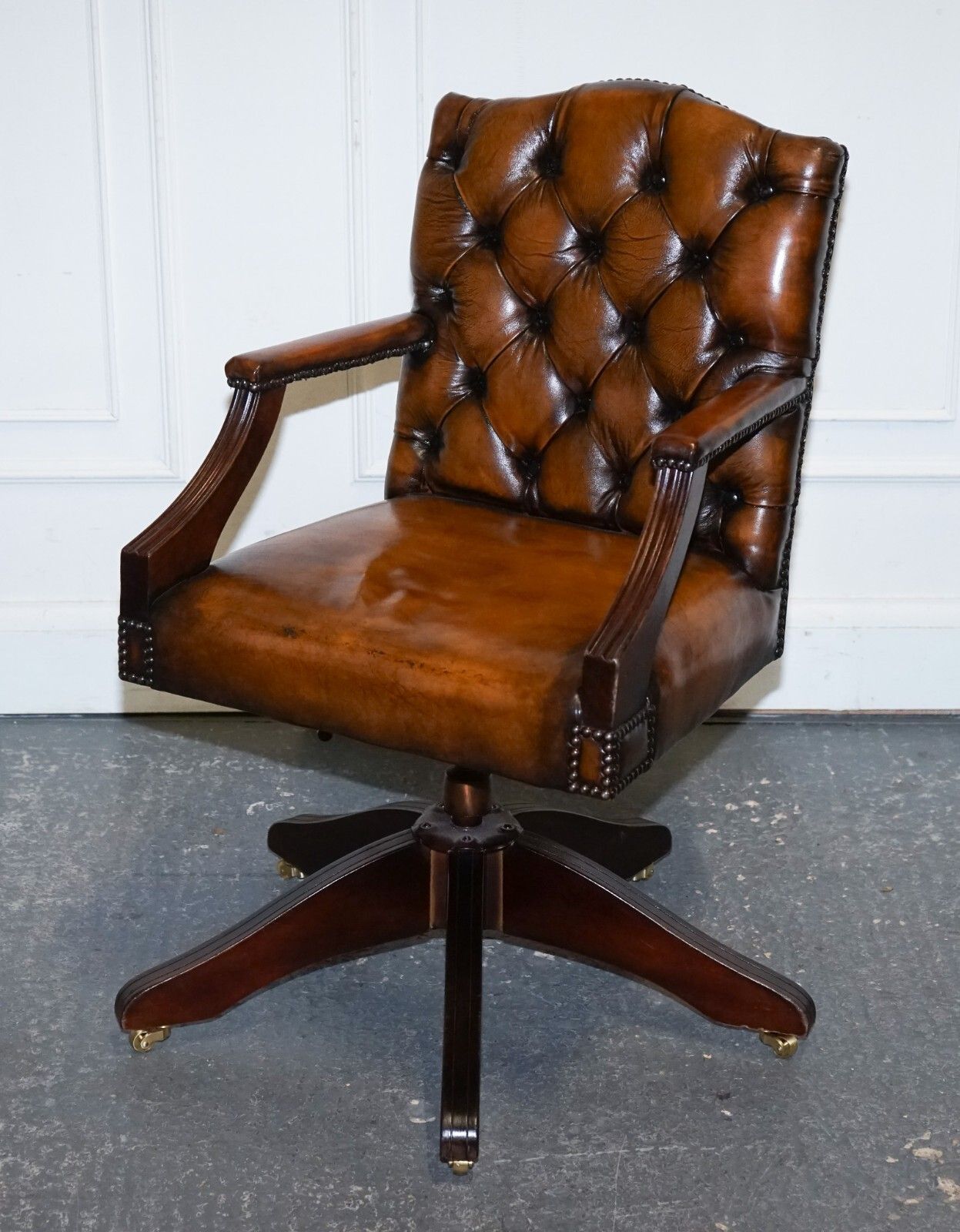 Rare Cigar Brown Leather Chesterfield Directions Conference Leather Chair photo for sale
