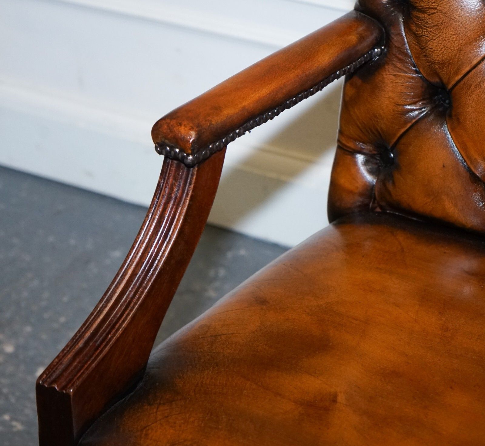 Rare Cigar Brown Leather Chesterfield Directions Conference Leather Chair photo buy