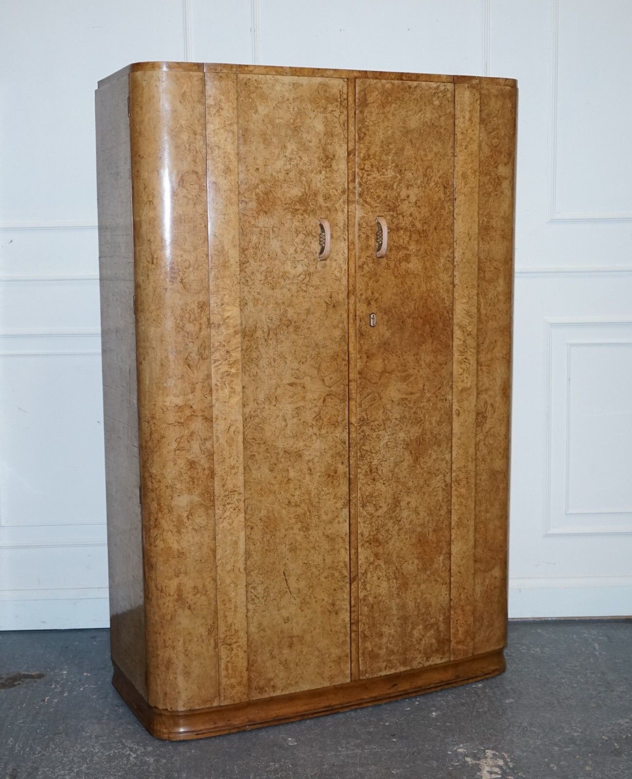 Beautiful Art Deco Blonde Walnut Double Door Wardrobe Armoire photo for sale