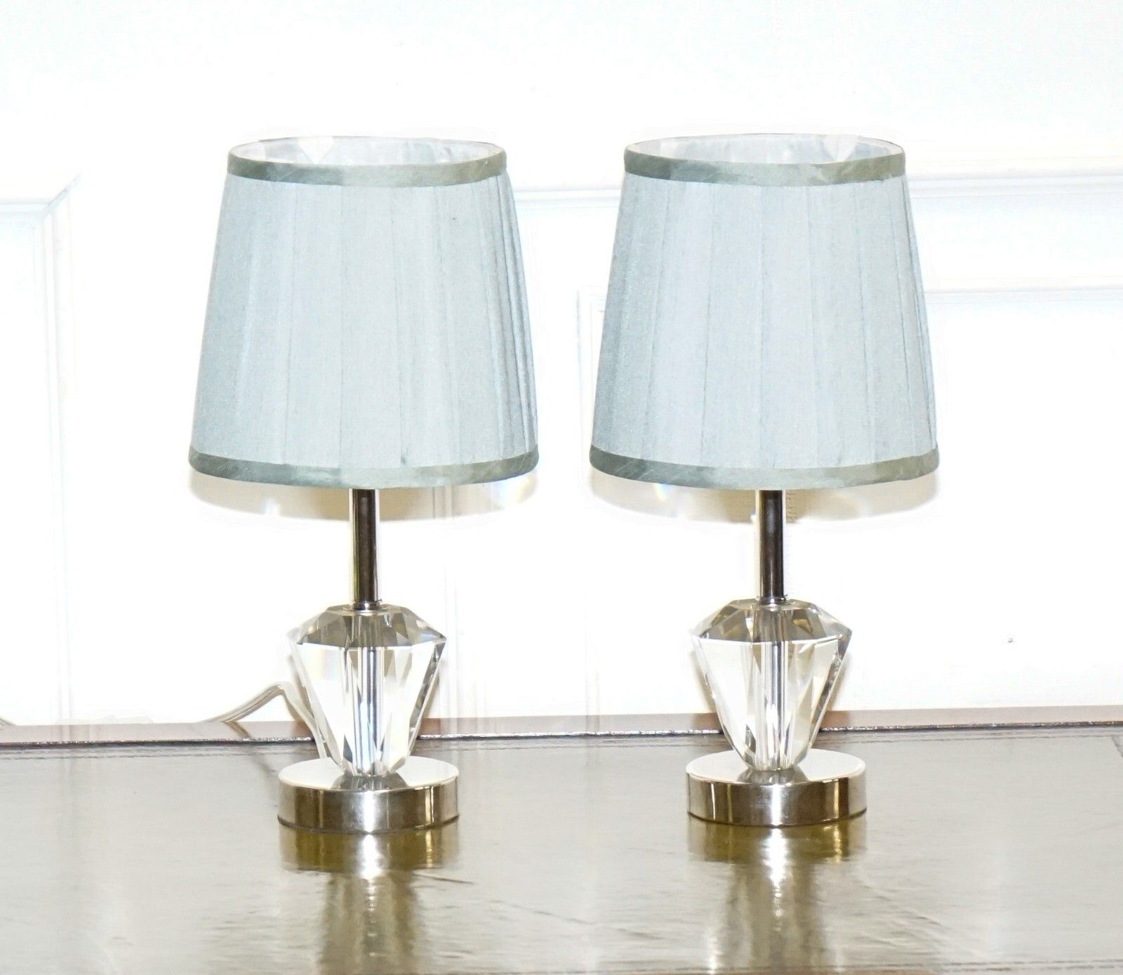Lovely Pair Of Diamond Glass Design On Stainless Steel Base Baby Blue Shades photo furniture