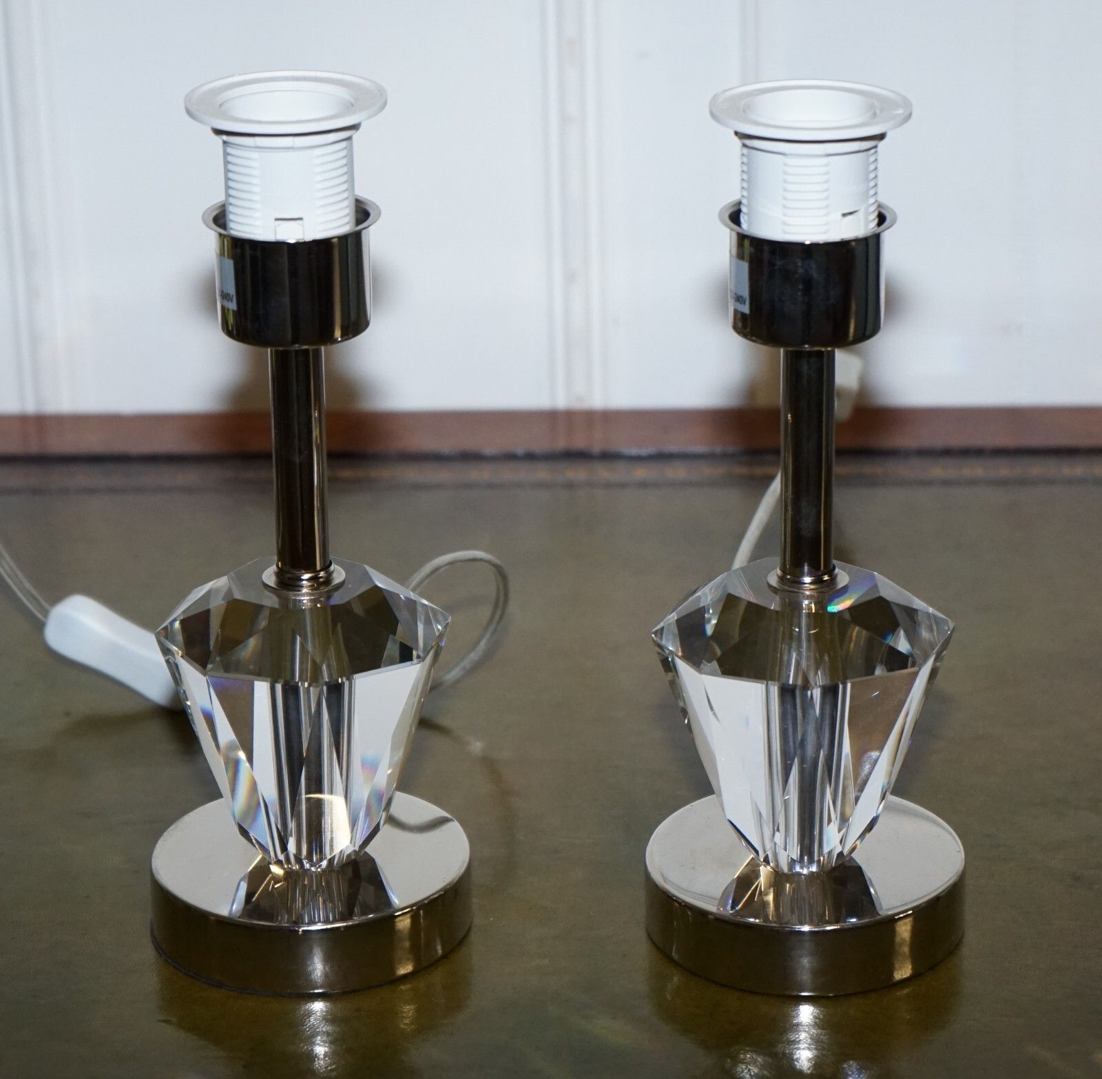 Lovely Pair Of Diamond Glass Design On Stainless Steel Base Baby Blue Shades photo vintage