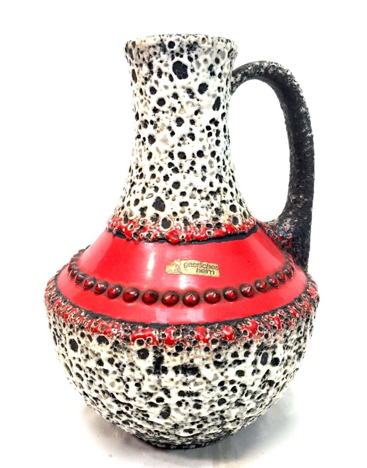 Vintage Gastliches Heim West German Pottery Vase Jug Red & White / Retro 1970s photo for sale