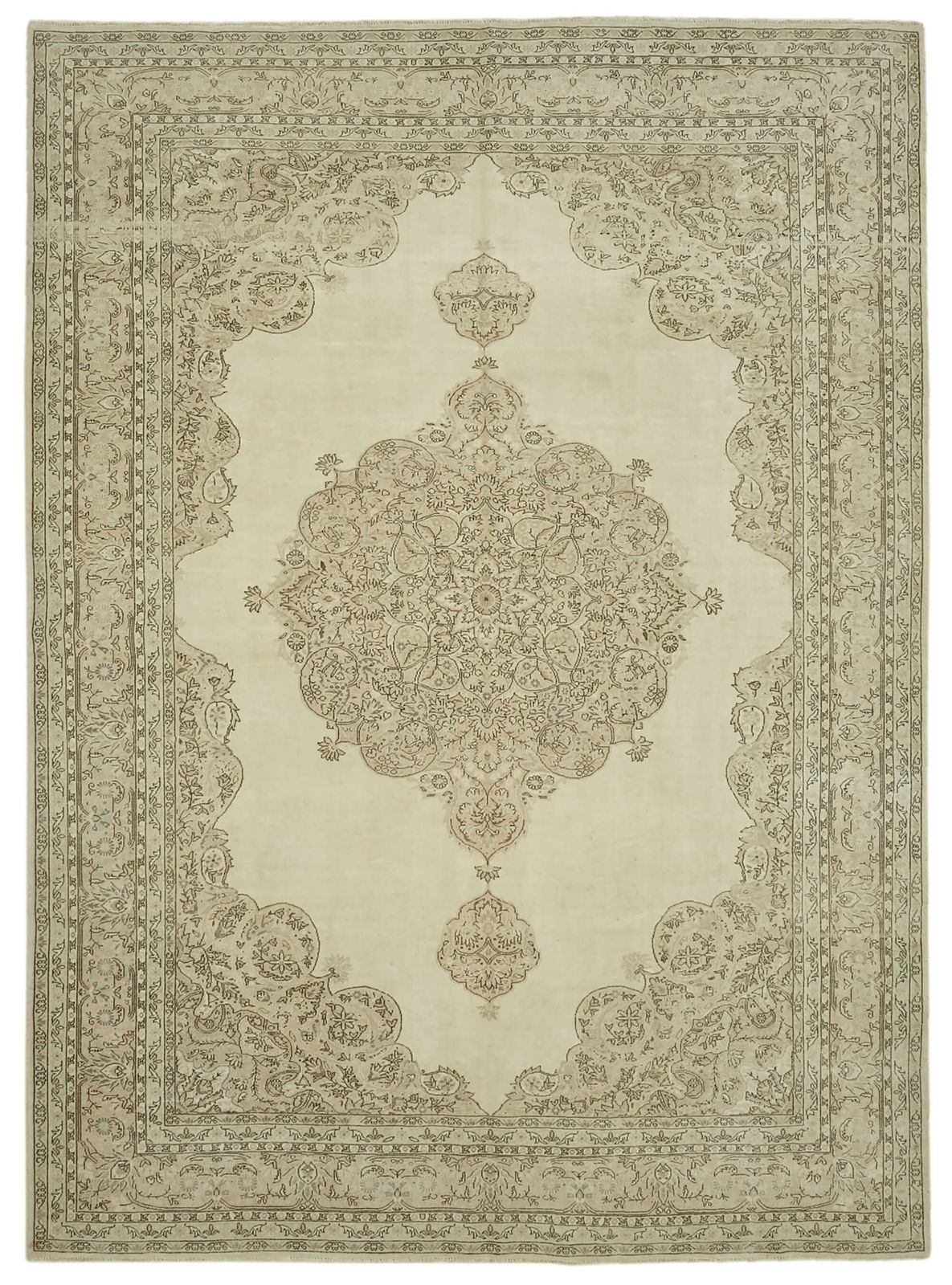 Handmade Beige Vintage Large Area Rug 262 Cm X 360 Cm