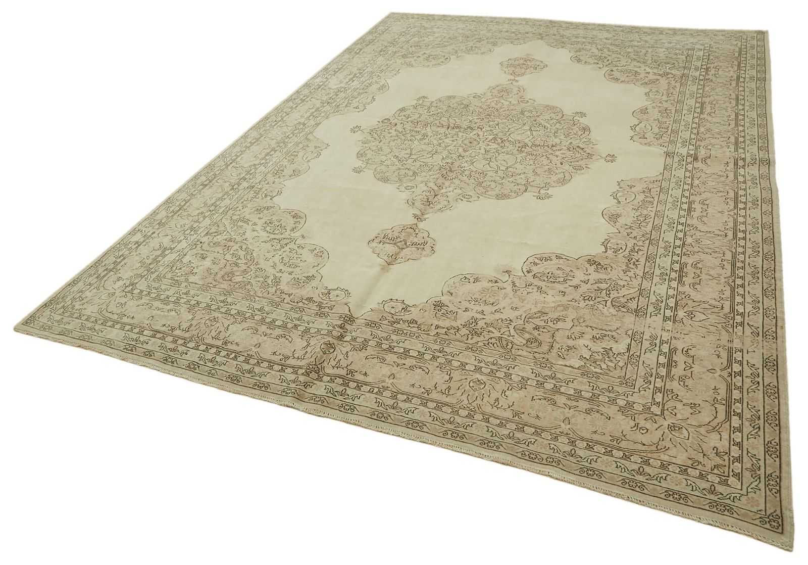 Handmade Beige Vintage Large Area Rug 262 Cm X 360 Cm photo for sale