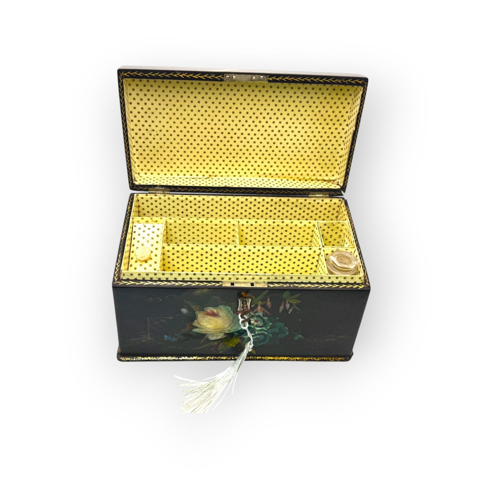 photo furniture Victorian Papier Mache Painted Stationary Box, C.1890