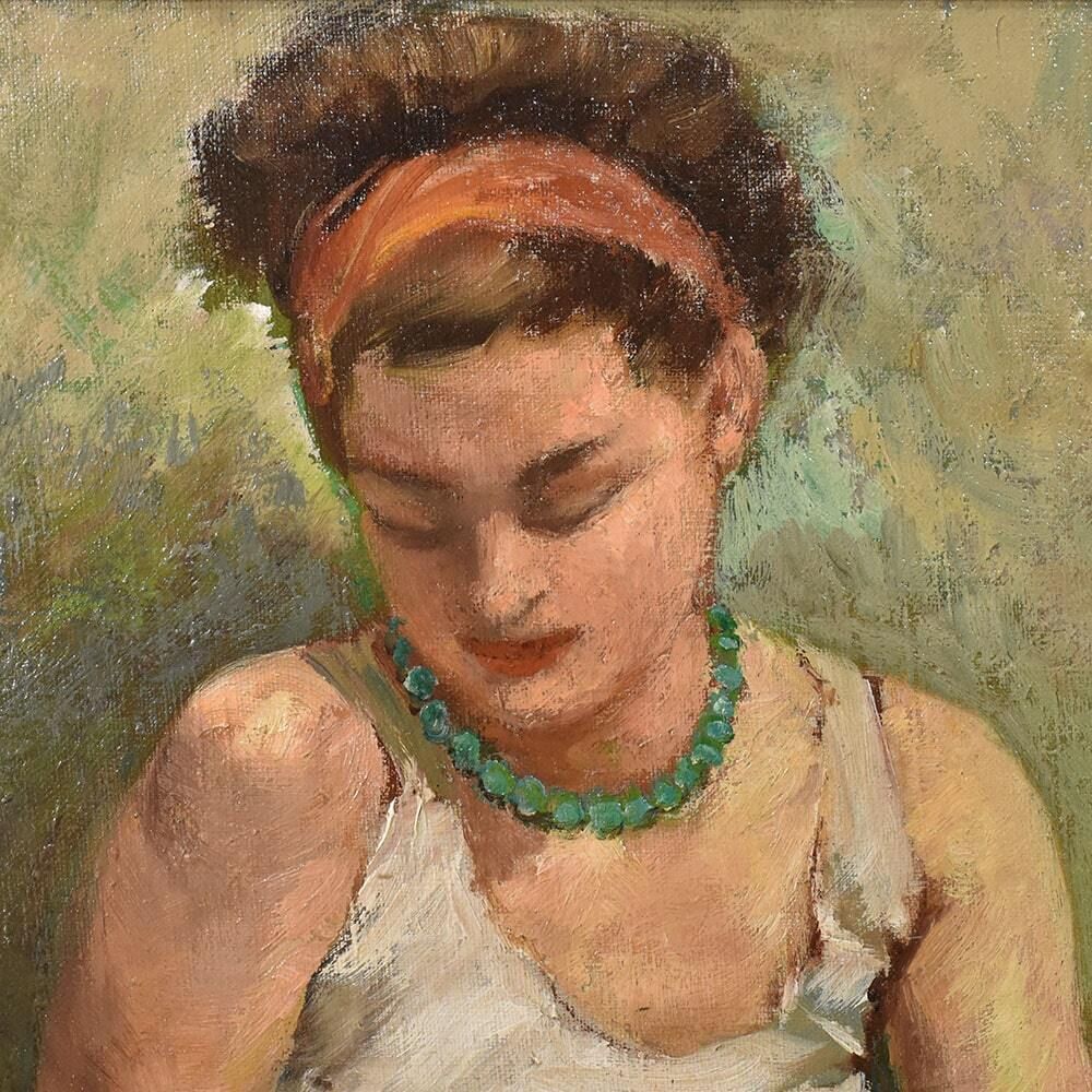 Antique Painting, Beautiful Young Girl, Young Dancer, Portrait Painting, Oil Painting On Canvas, Art Deco, XX Century. (Qr496) photo Art