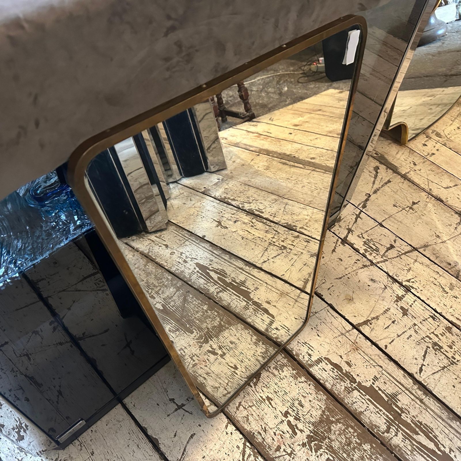 1950s Gio Ponti Style Mid Century Modern Brass Italian Wall Mirror photo for sale