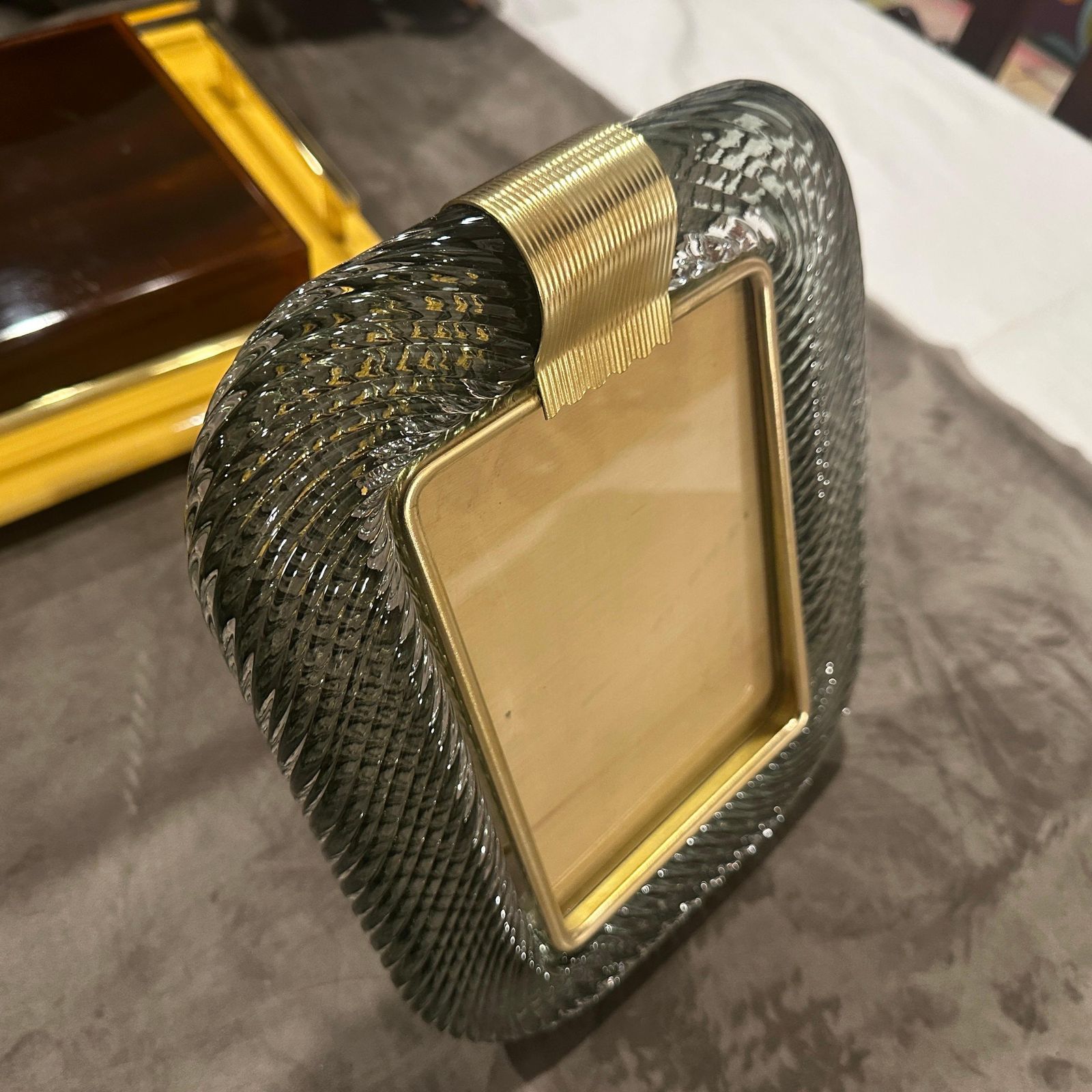 1990s Barovier Style Art Deco Grey Murano Glass And Brass Picture Frame photo buy