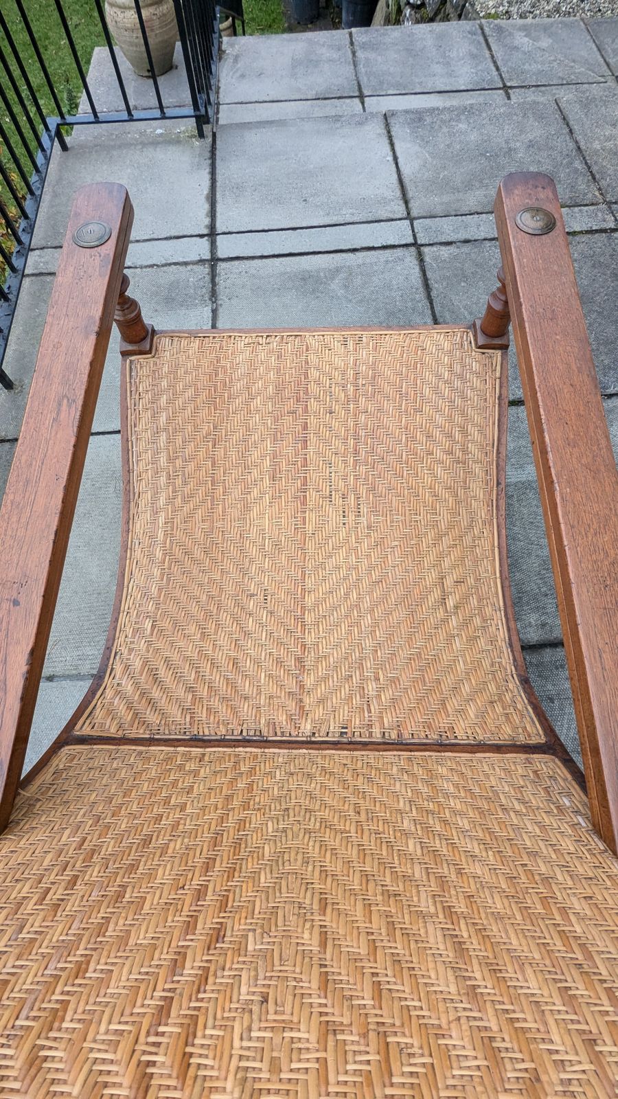photo for sale Antique Indian Teak Rattan Colonial Planter's Plantation Lounge Chair