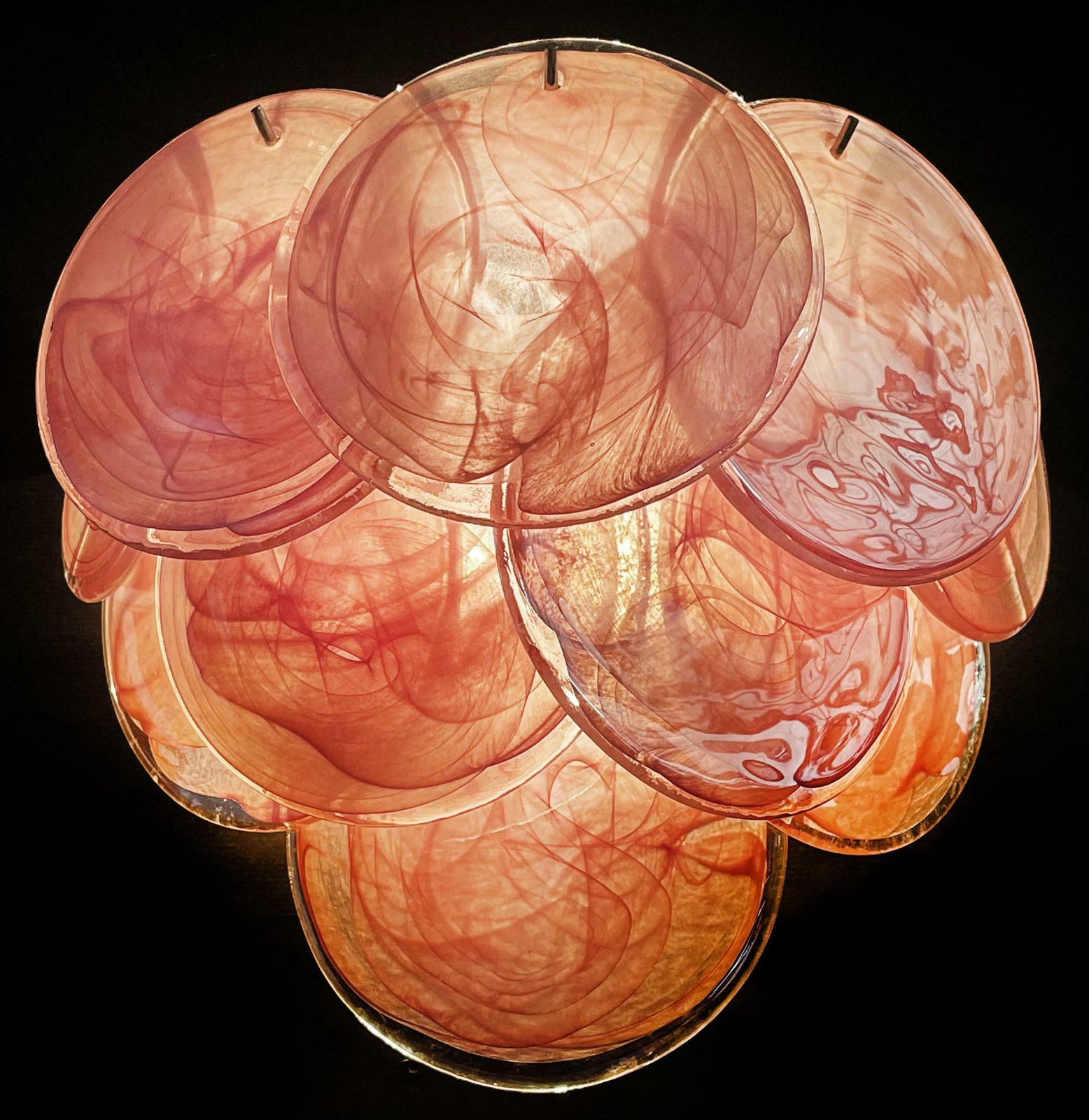 Beautiful Pair Of Glass Wall Sconces  10 Iridescent Alabaster Pink Discs photo vintage