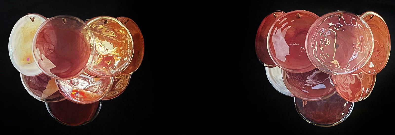 photo furniture Beautiful Pair Of Glass Wall Sconces  10 Iridescent Alabaster Pink Discs
