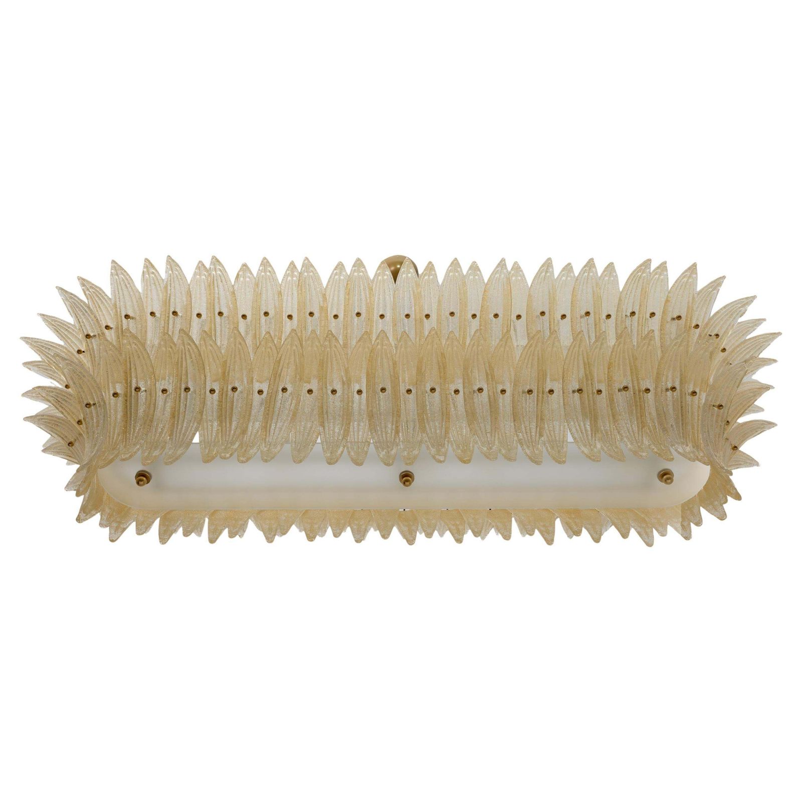 Mid Century Modern Style Italian Murano Glass And Brass Palmette Chandelier
