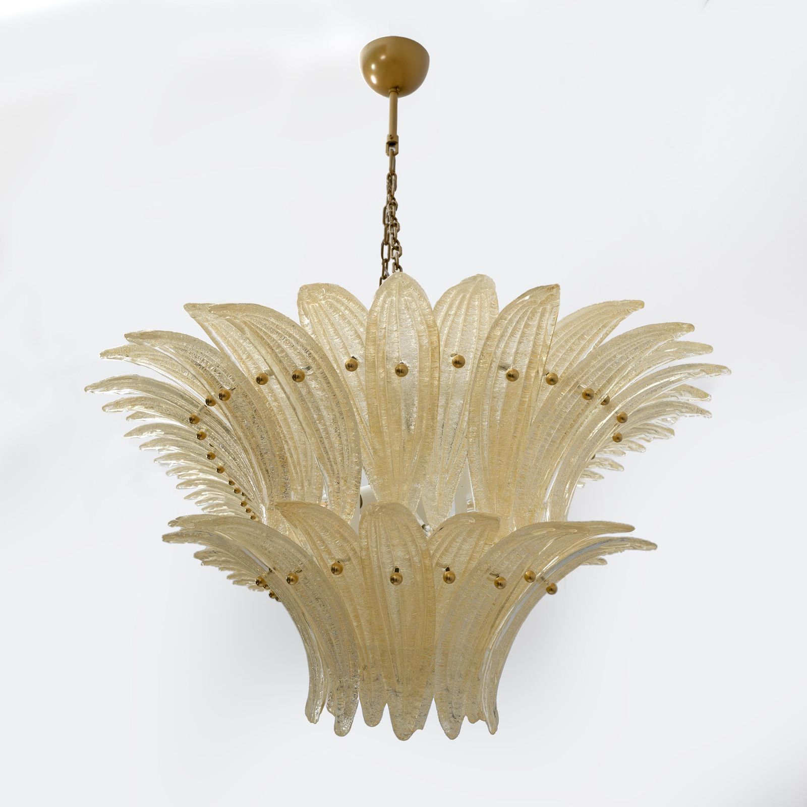 Mid Century Modern Style Italian Murano Glass And Brass Palmette Chandelier photo 7372.0