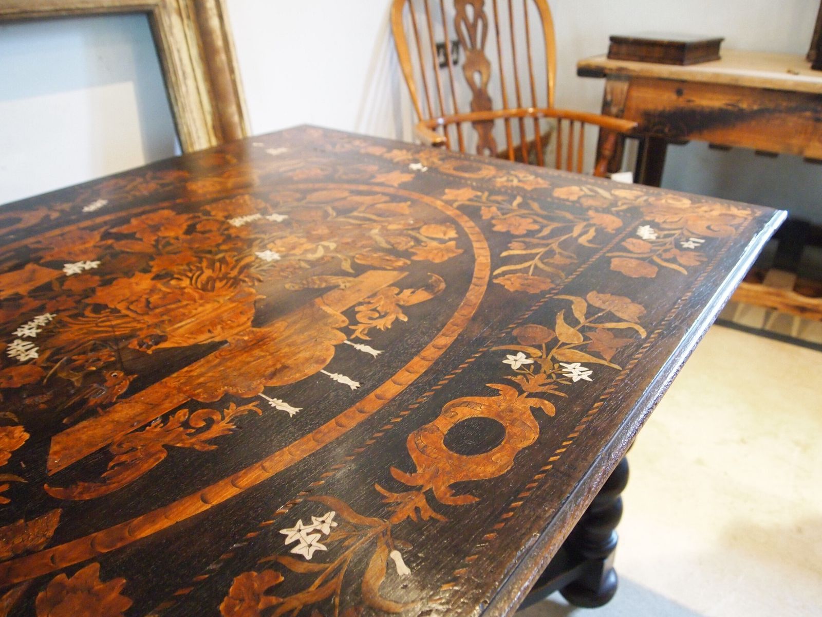 Furniture Table Stunning Rare Marquetry George II Oak C1740 photo