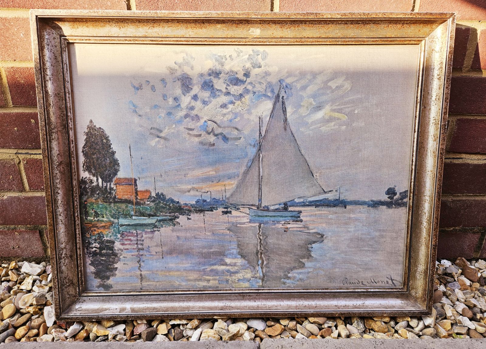 Beautiful French, Mid Century Reproduction / Print Of Monet's Sailboat Au Petit Gennevilliers photo for sale