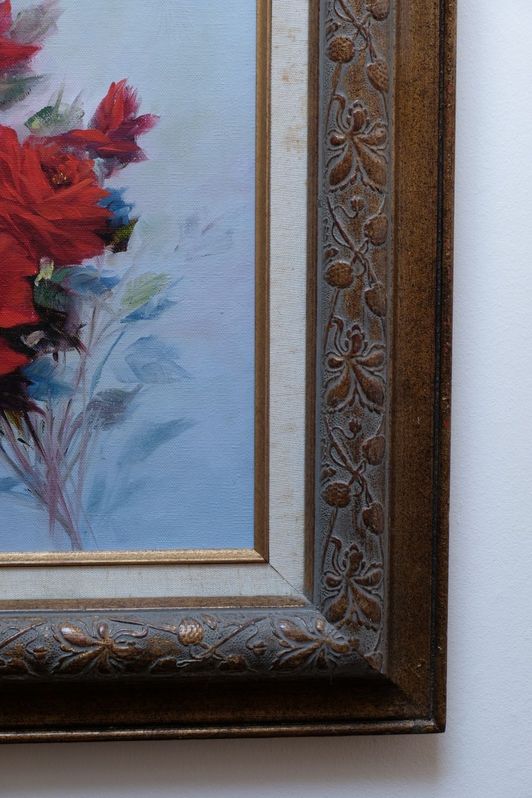 Still Life Of Red Roses Oil On Canvas Signed Linda Britt photo vinterior